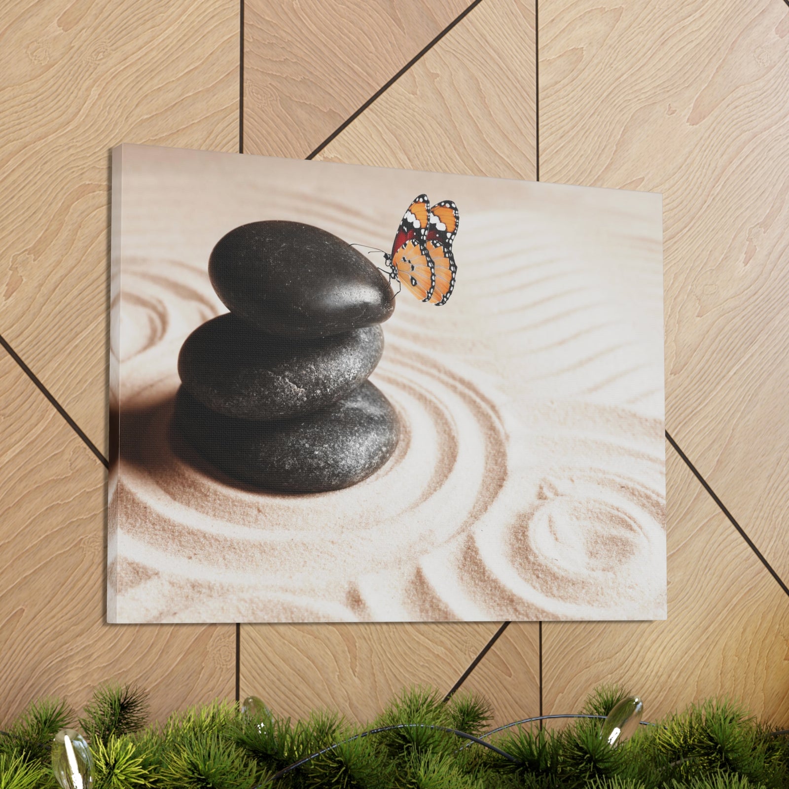 Stones on Sand Forest Floral Nature Photography Canvas Wall Art for Home Decor Ready-to-Hang-Express Your Love Gifts