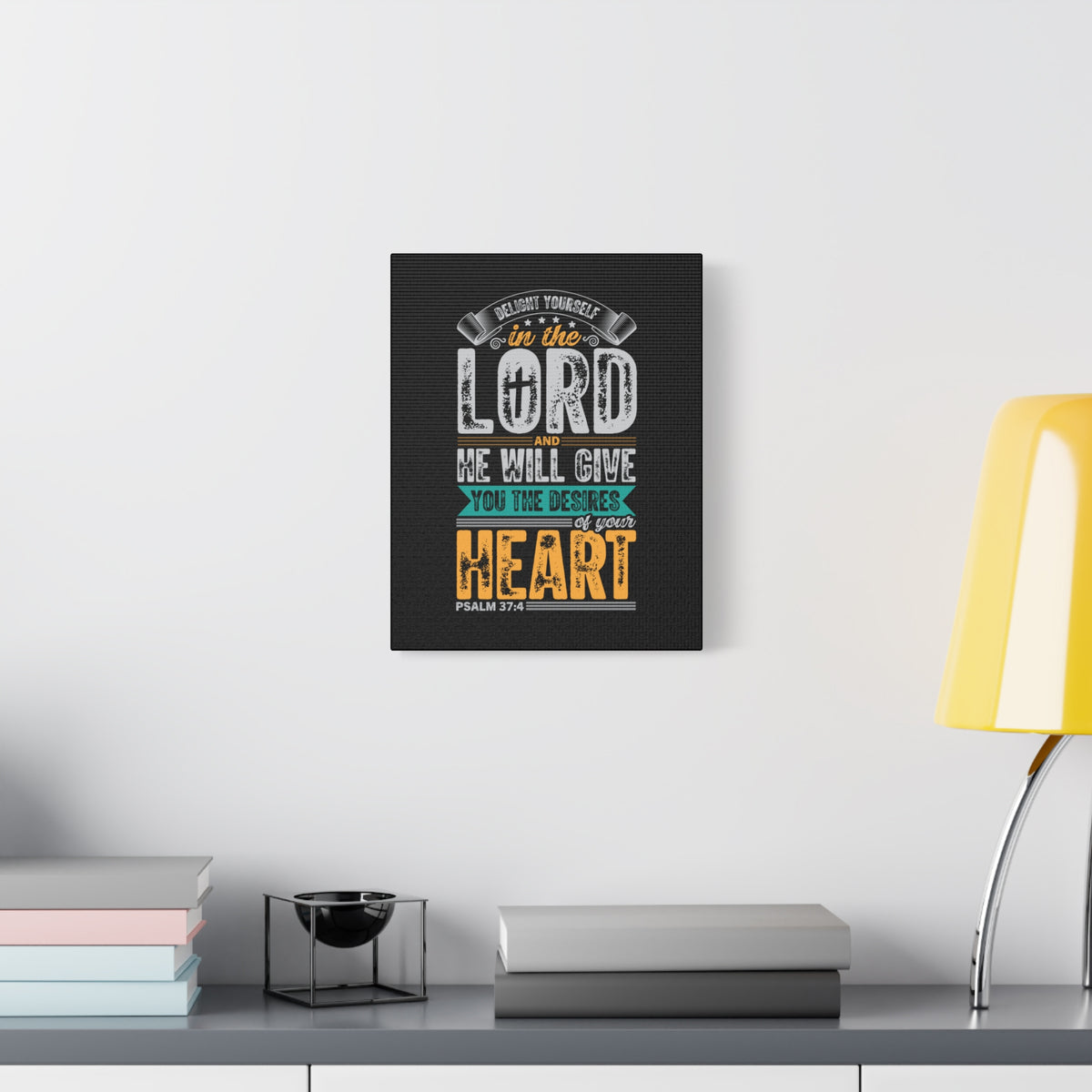 Scripture Walls Desires Of Your Heart Psalm 37:4 Yellow Heart Bible Verse Canvas Christian Wall Art Ready to Hang-Express Your Love Gifts