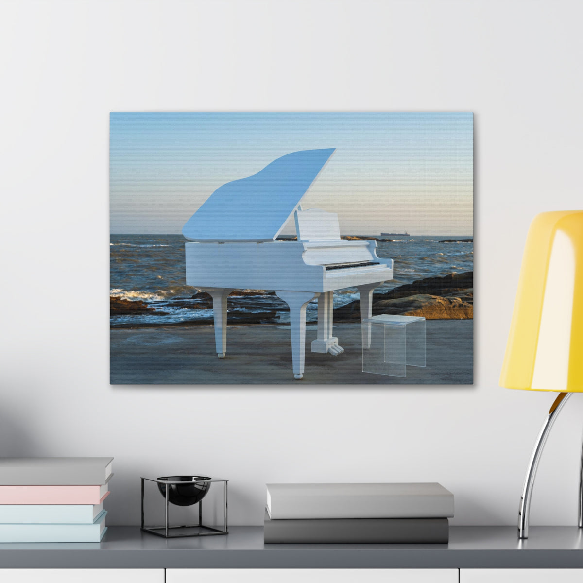 Piano White On Beach Music Lover's Delight Piano Keyboard Canvas Wall Art for Home Decor Ready-to-Hang-Express Your Love Gifts