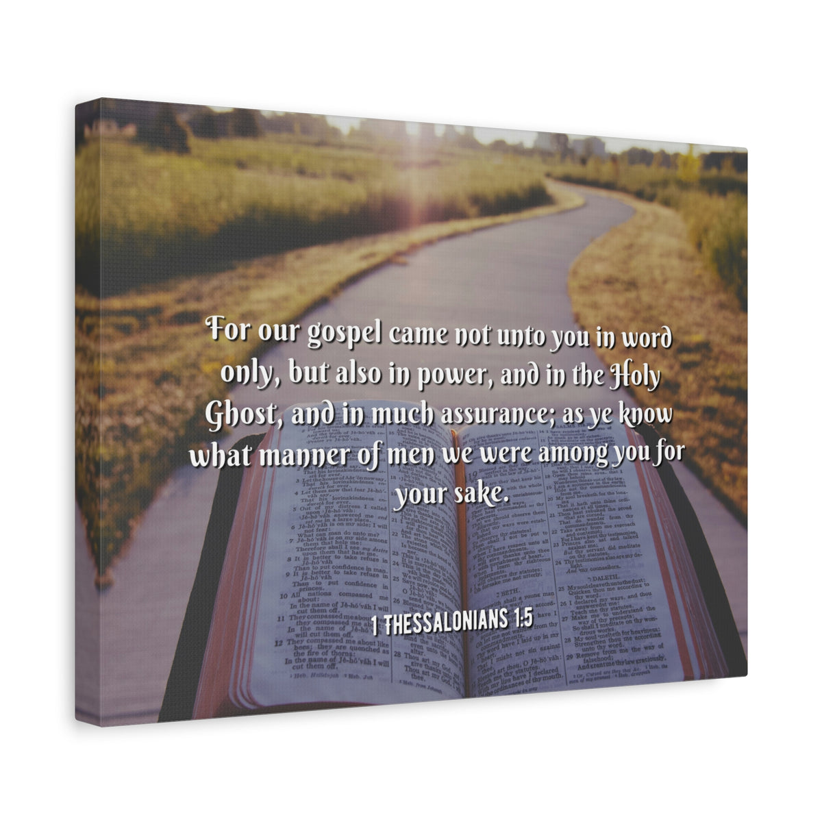 Scripture Canvas Gospel Came 1 Thessalonians 1:5 Christian Wall Art Bible Verse Print Ready to Hang-Express Your Love Gifts