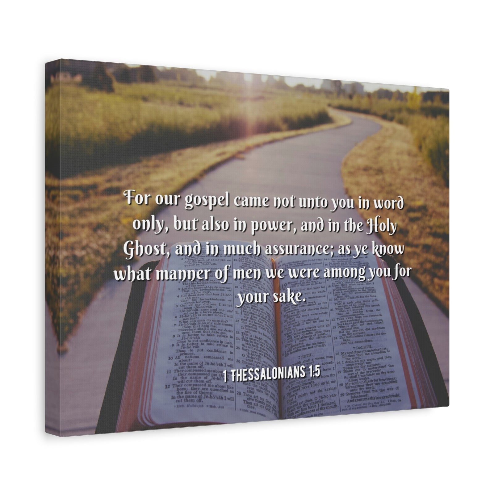 Scripture Canvas Gospel Came 1 Thessalonians 1:5 Christian Wall Art Bible Verse Print Ready to Hang-Express Your Love Gifts