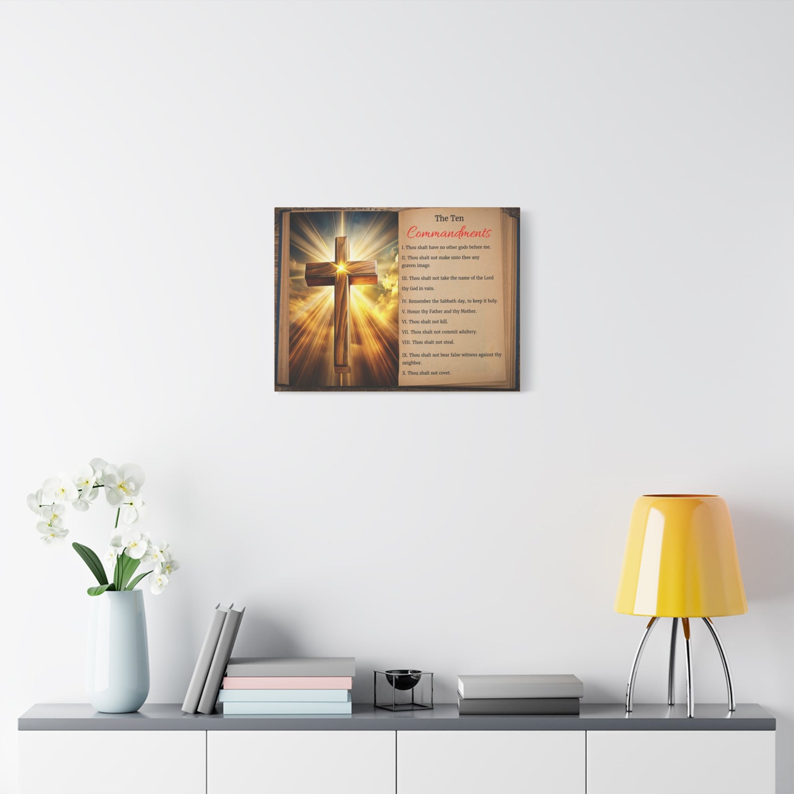 Scripture Walls The Ten Commandments Open Book Cross Bible Canvas Christian Wall Art Ready to Hang Unframed-Express Your Love Gifts