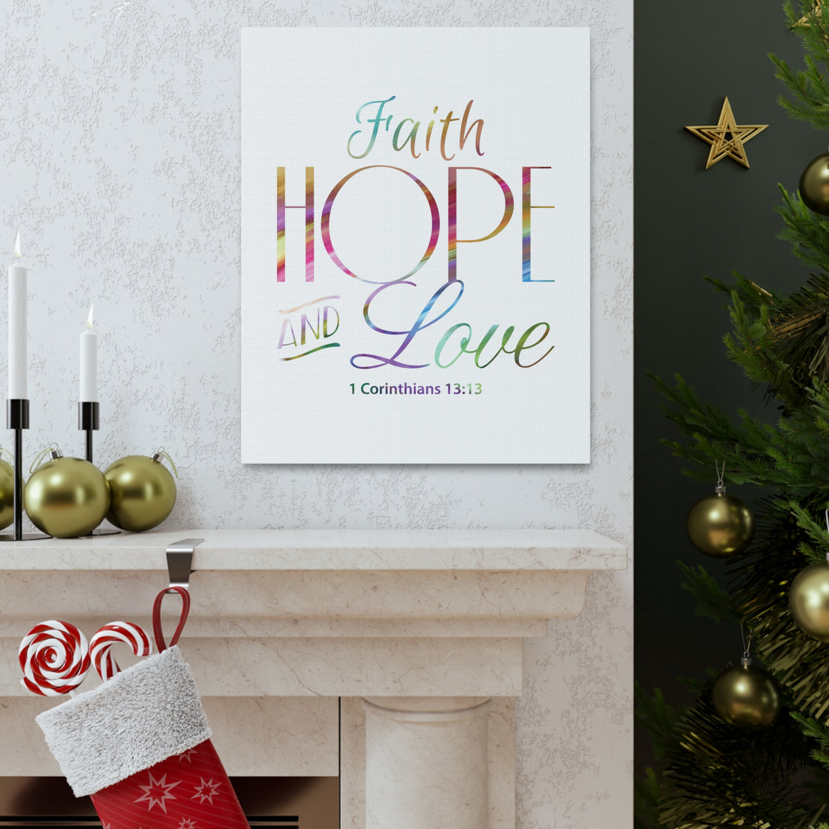 Scripture Canvas Faith Hope And Love 1 Corinthians 13:13 Christian Wall Art Bible Verse Print Ready To Hang-Express Your Love Gifts