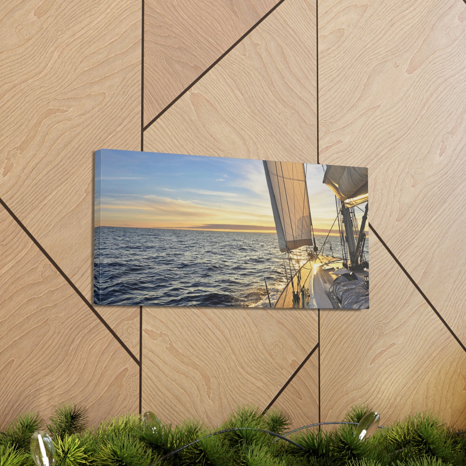 Sailboat Sailing In The Sea At Sunset Ocean Canvas Wall Art for Home Decor Ready-to-Hang-Express Your Love Gifts