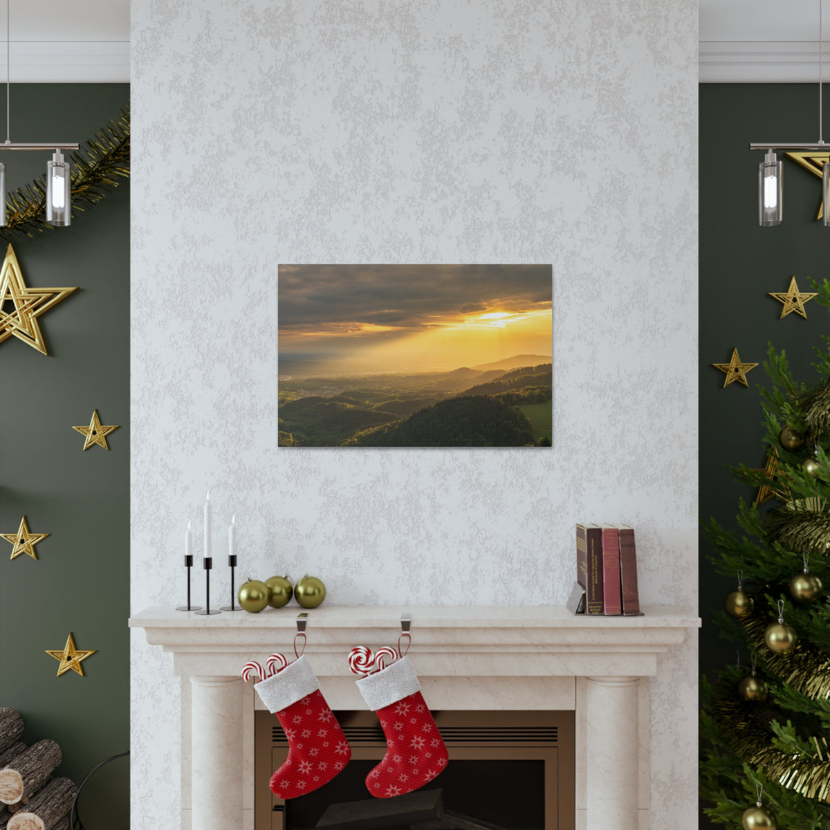 Sunrise Over Golden Mountains Nature Wilderness Photography Canvas Wall Art for Home Decor Ready-to-Hang-Express Your Love Gifts