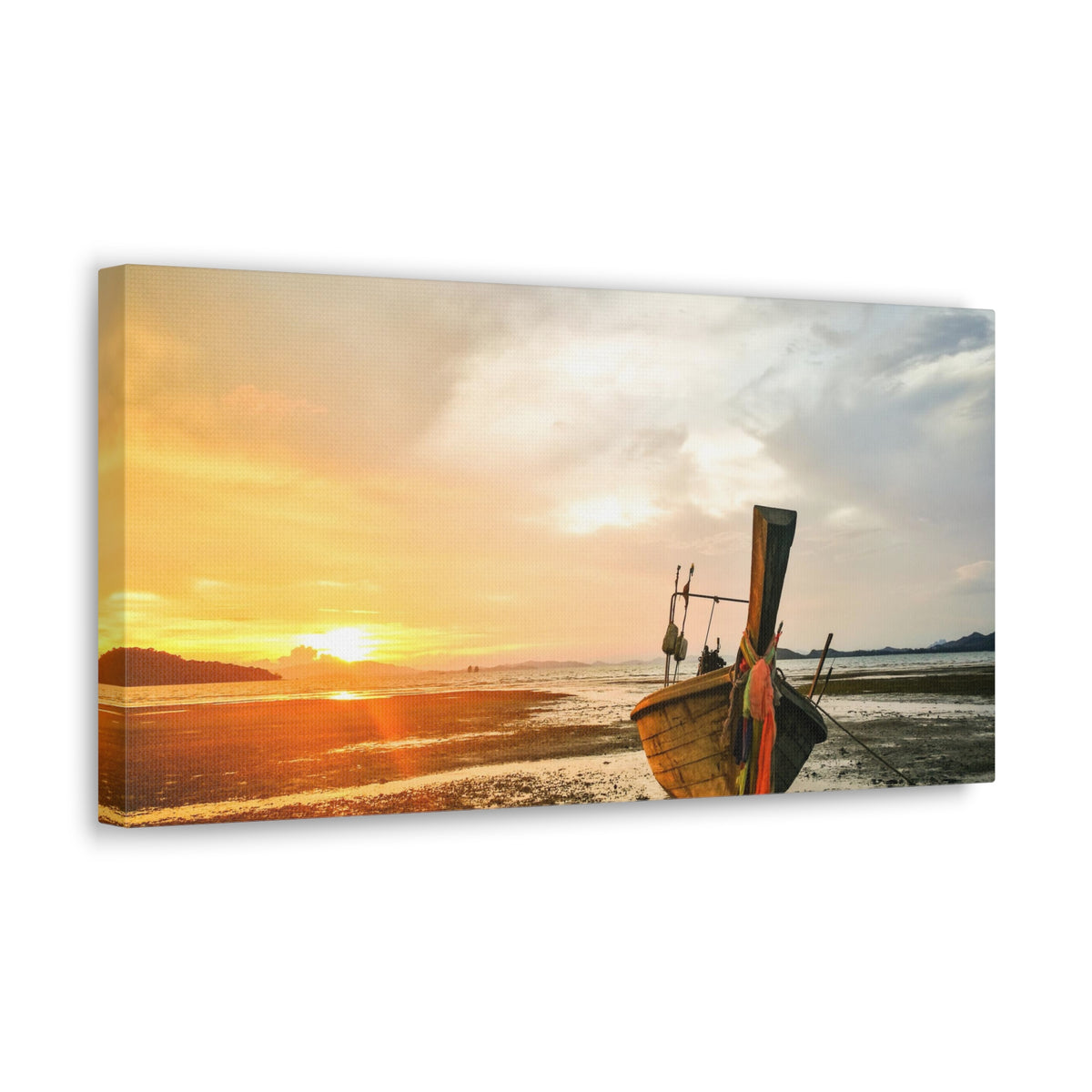 Longtail Boat Sunset Time Ocean Canvas Wall Art for Home Decor Ready-to-Hang-Express Your Love Gifts