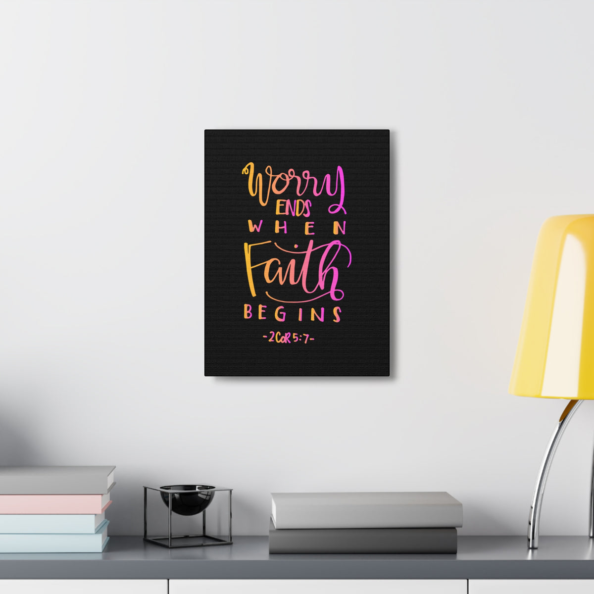 Scripture Walls Worry Ends 2 Corinthians 5:7 Bible Verse Canvas Christian Wall Art Ready to Hang-Express Your Love Gifts