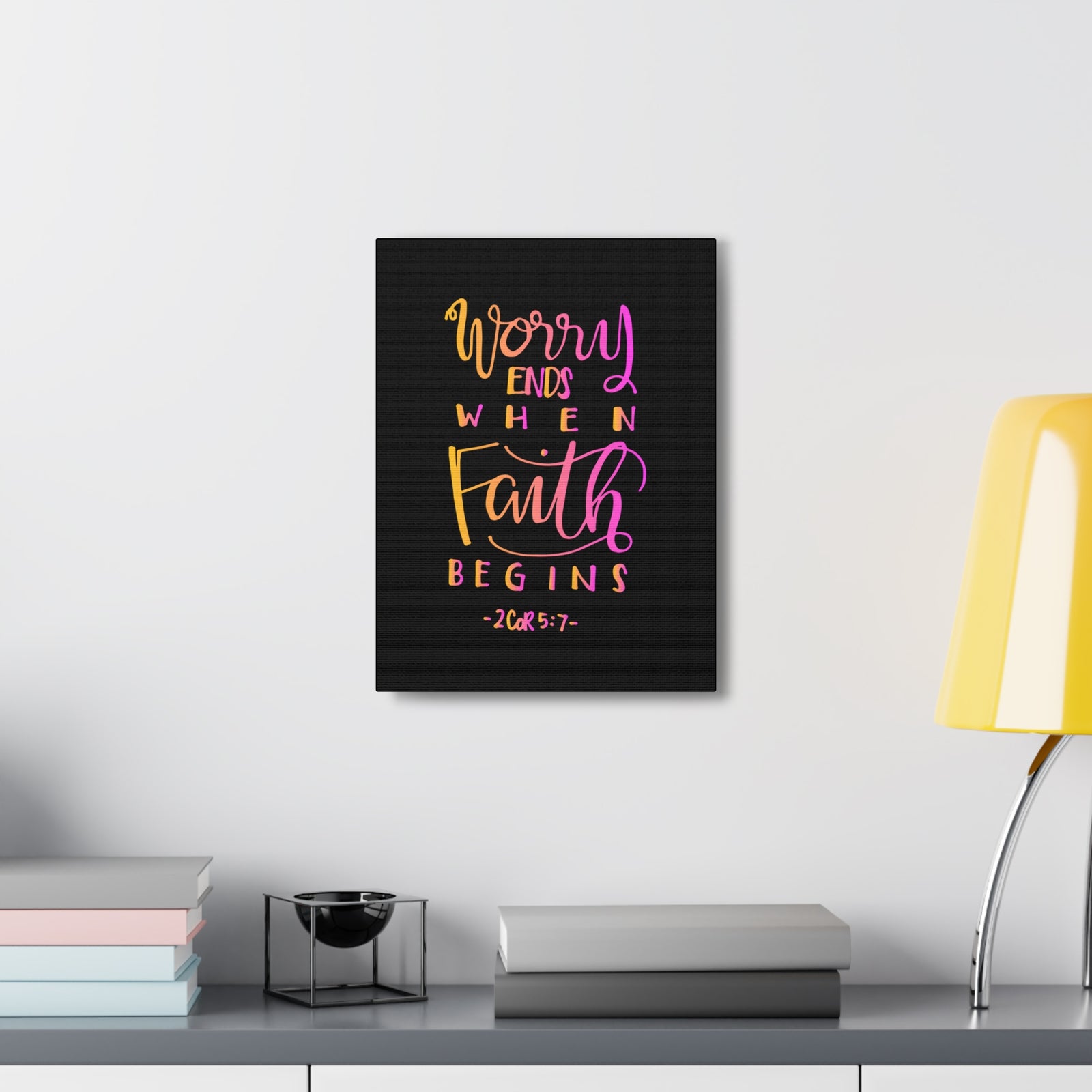 Scripture Walls Worry Ends 2 Corinthians 5:7 Bible Verse Canvas Christian Wall Art Ready to Hang-Express Your Love Gifts