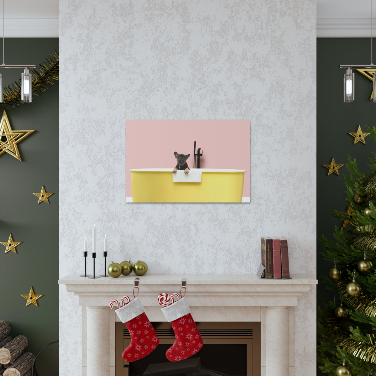 Cute French Bulldog Bath Canvas Wall Art for Home Decor Ready-to-Hang-Express Your Love Gifts