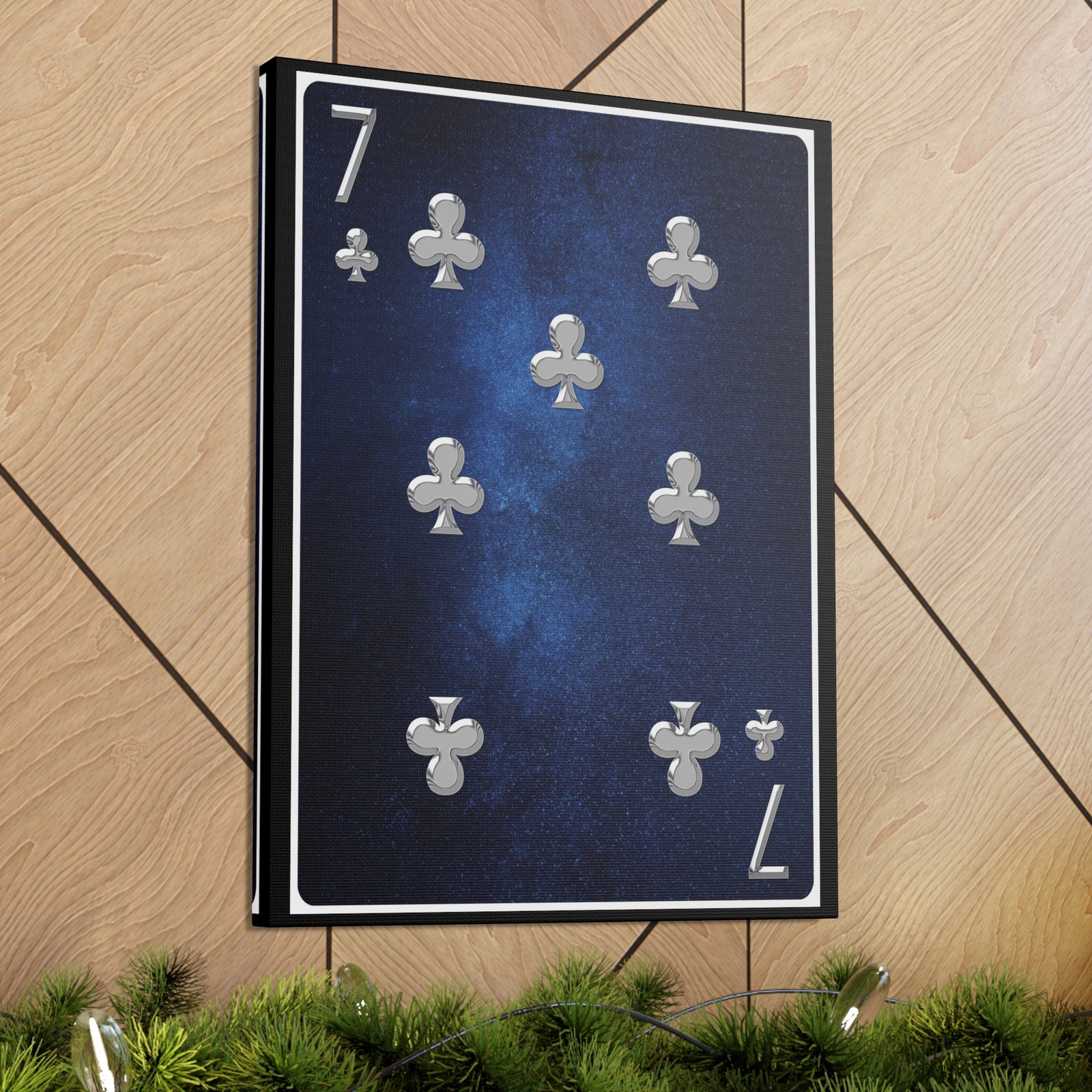 Seven Of Clubs Space Background Playing Card Canvas Wall Art for Home Decor Ready-to-Hang-Express Your Love Gifts