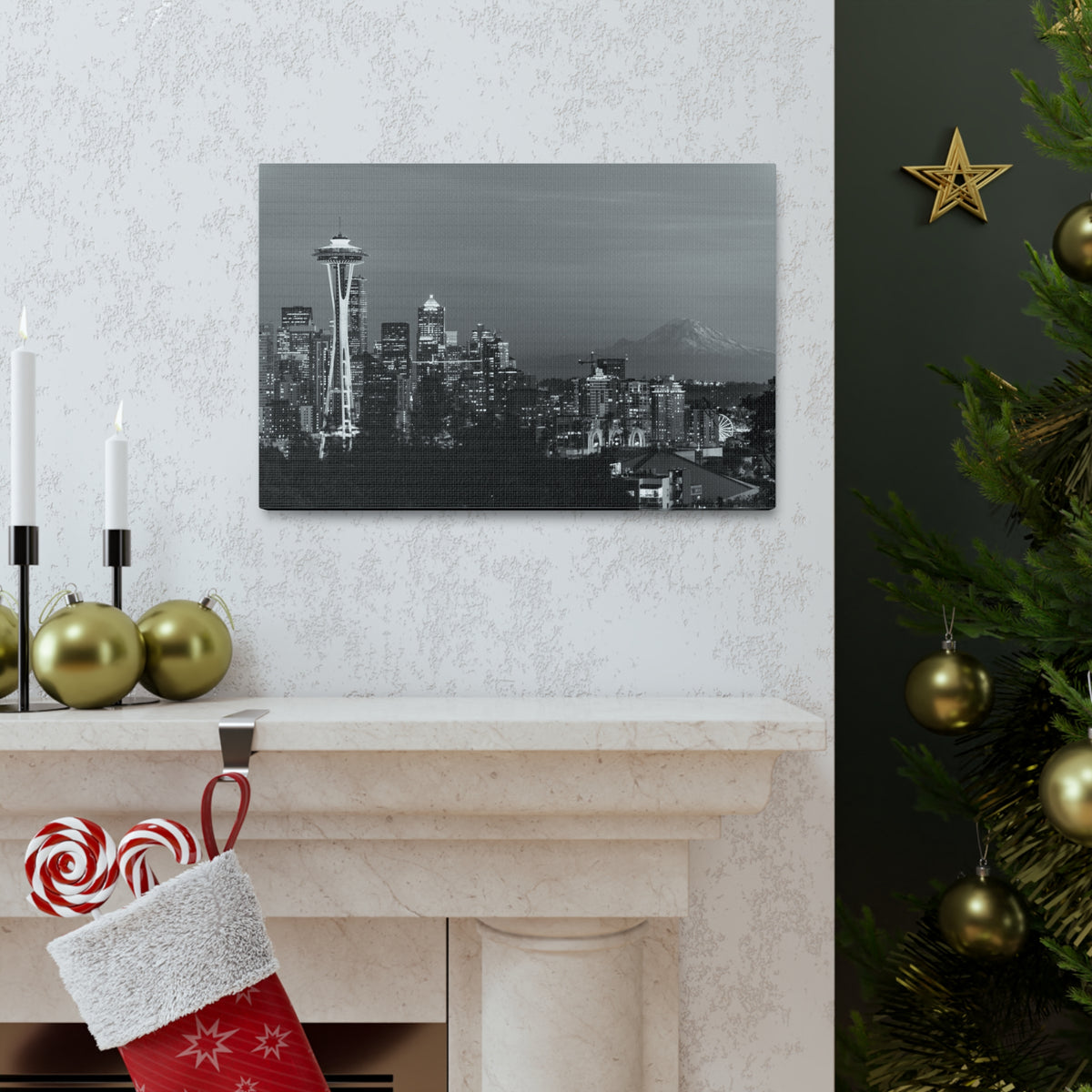 Seattle Black And White Skyline Canvas Artwork High-Quality Breathtaking Stunning Cityscape for Home Decor Ready to Hang-Express Your Love Gifts