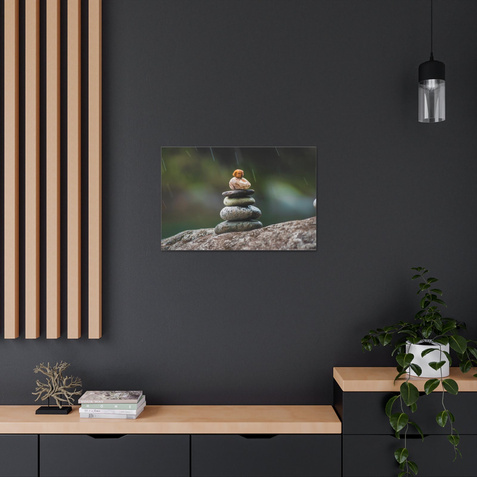 Rocks in Peaceful Rainforest Forest Floral Nature Photography Canvas Wall Art for Home Decor Ready-to-Hang-Express Your Love Gifts