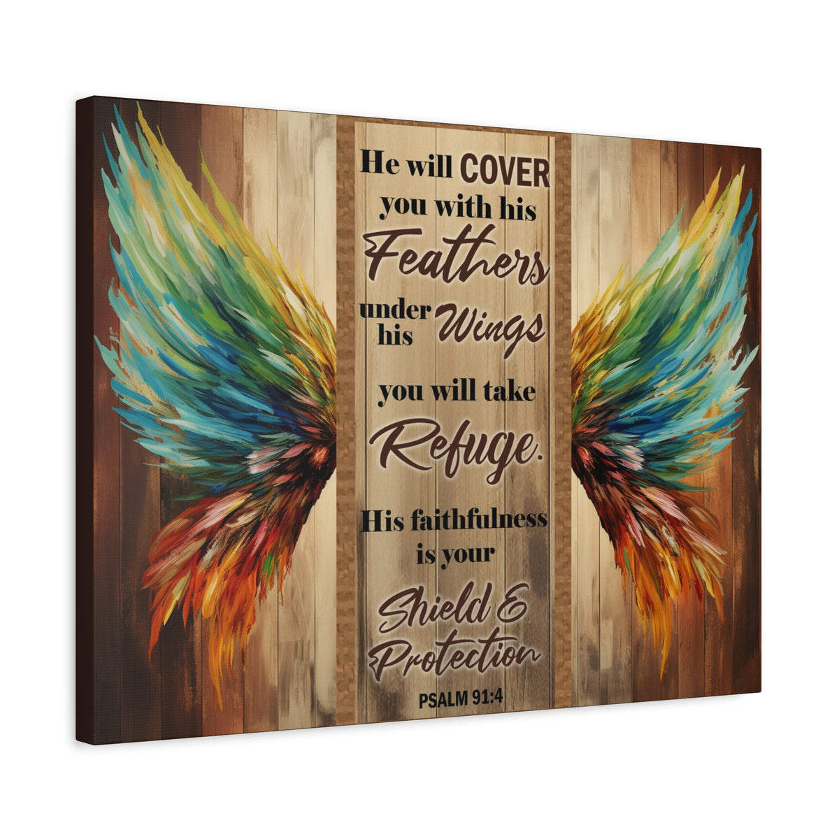 Scripture Walls Shield and Protection Psalm 91:4 Christian Wall Art Print Ready to Hang Unframed-Express Your Love Gifts