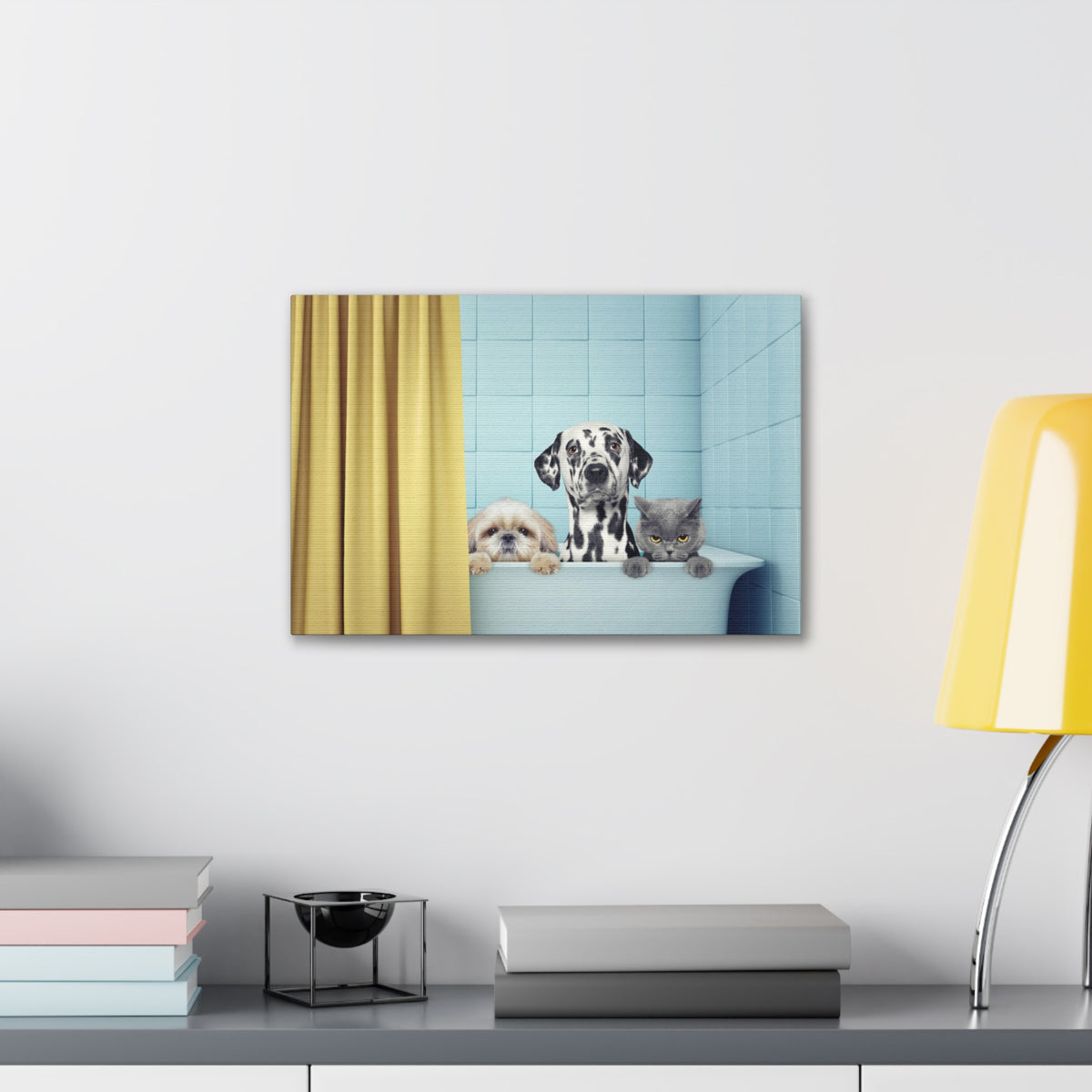 Cute Two Dogs and Cat Canvas Wall Art for Home Decor Ready-to-Hang-Express Your Love Gifts