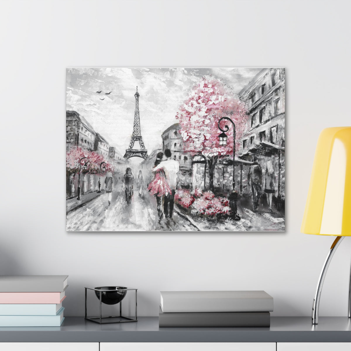 Couple Hug Pink Paris France Canvas Artwork High-Quality Breathtaking French City for Home Decor Ready to Hang-Express Your Love Gifts
