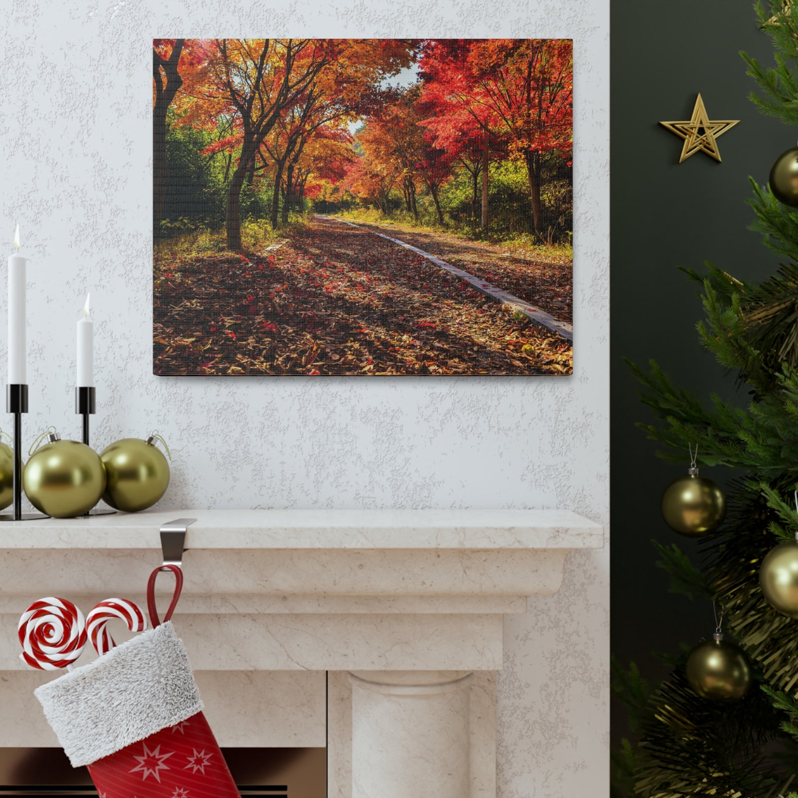 Orange Tree Path Autumn Park Nature Wilderness Photography Canvas Wall Art for Home Decor Ready-to-Hang-Express Your Love Gifts