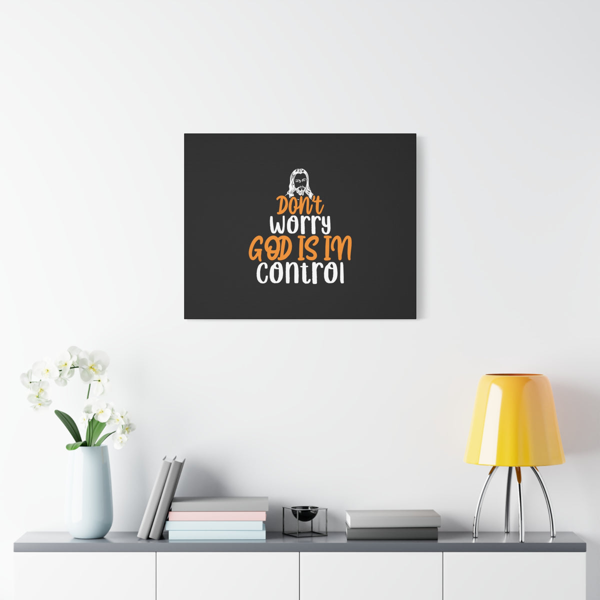 Scripture Canvas God Is In Control Psalm 118:6 Black Christian Wall Art Bible Verse Print Ready to Hang-Express Your Love Gifts
