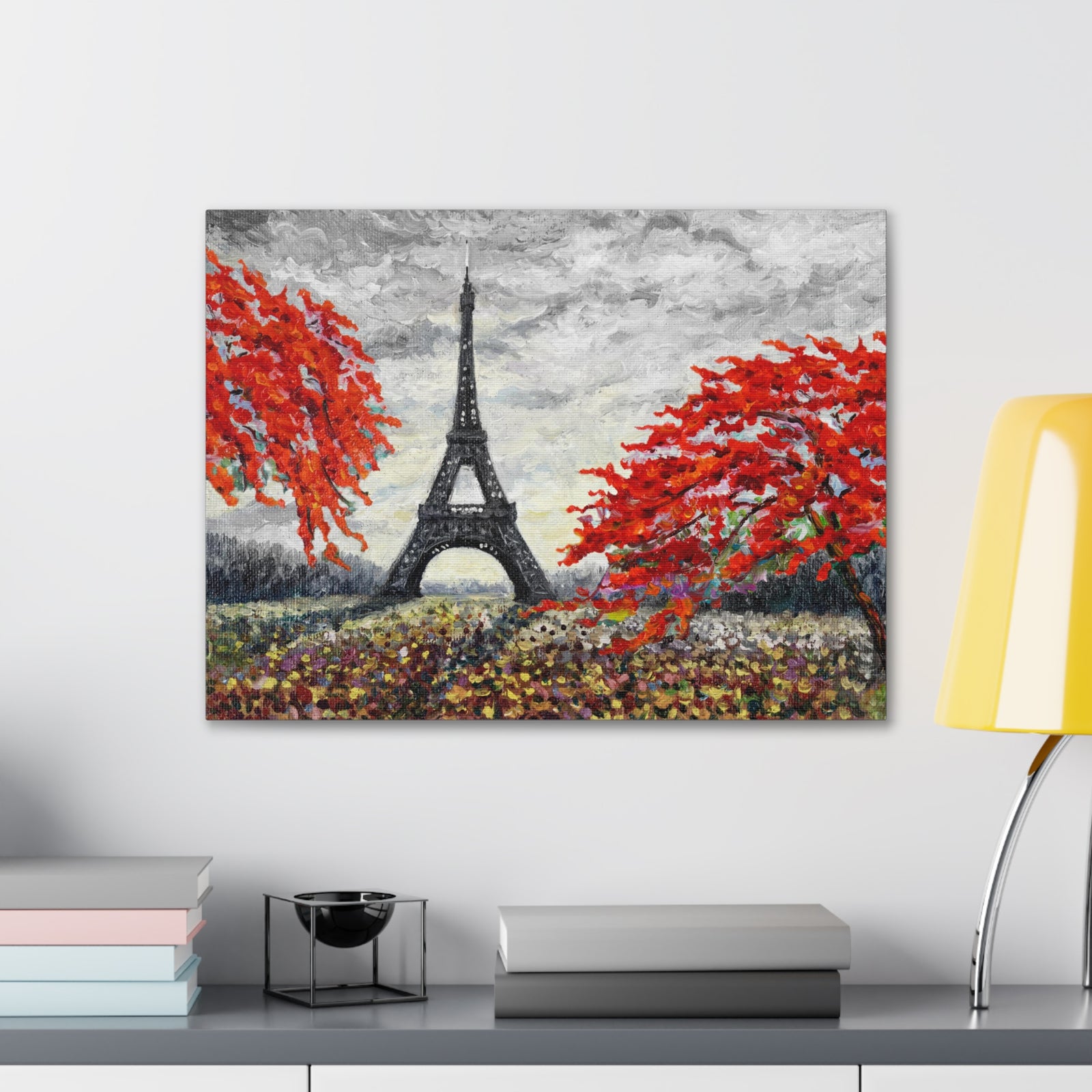 Eiffel Tower Red Tree Paris France Canvas Artwork High-Quality Breathtaking French City for Home Decor Ready to Hang-Express Your Love Gifts