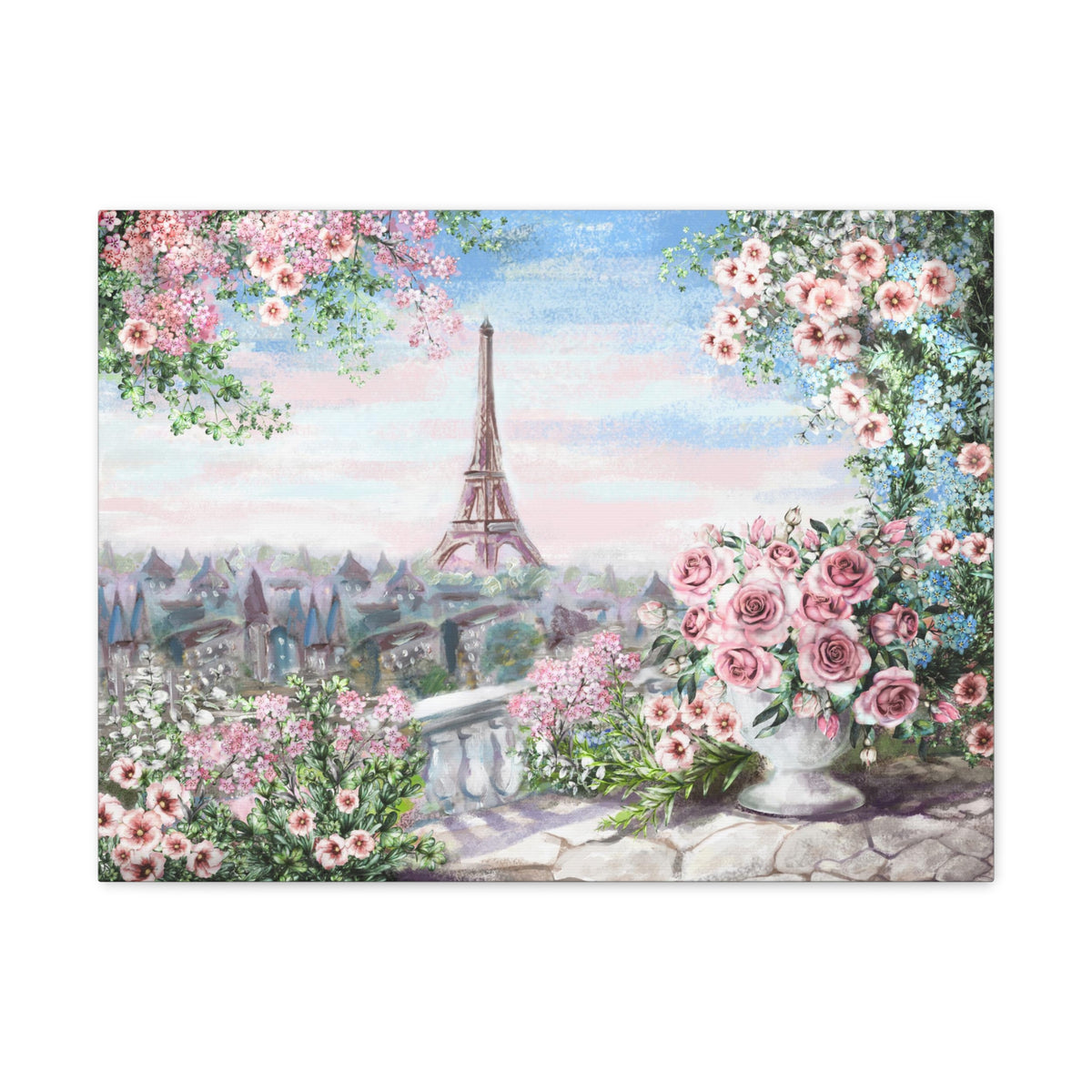 Paris Roses Pink Eiffel Tower France Canvas Artwork High-Quality Breathtaking French City for Home Decor Ready to Hang-Express Your Love Gifts