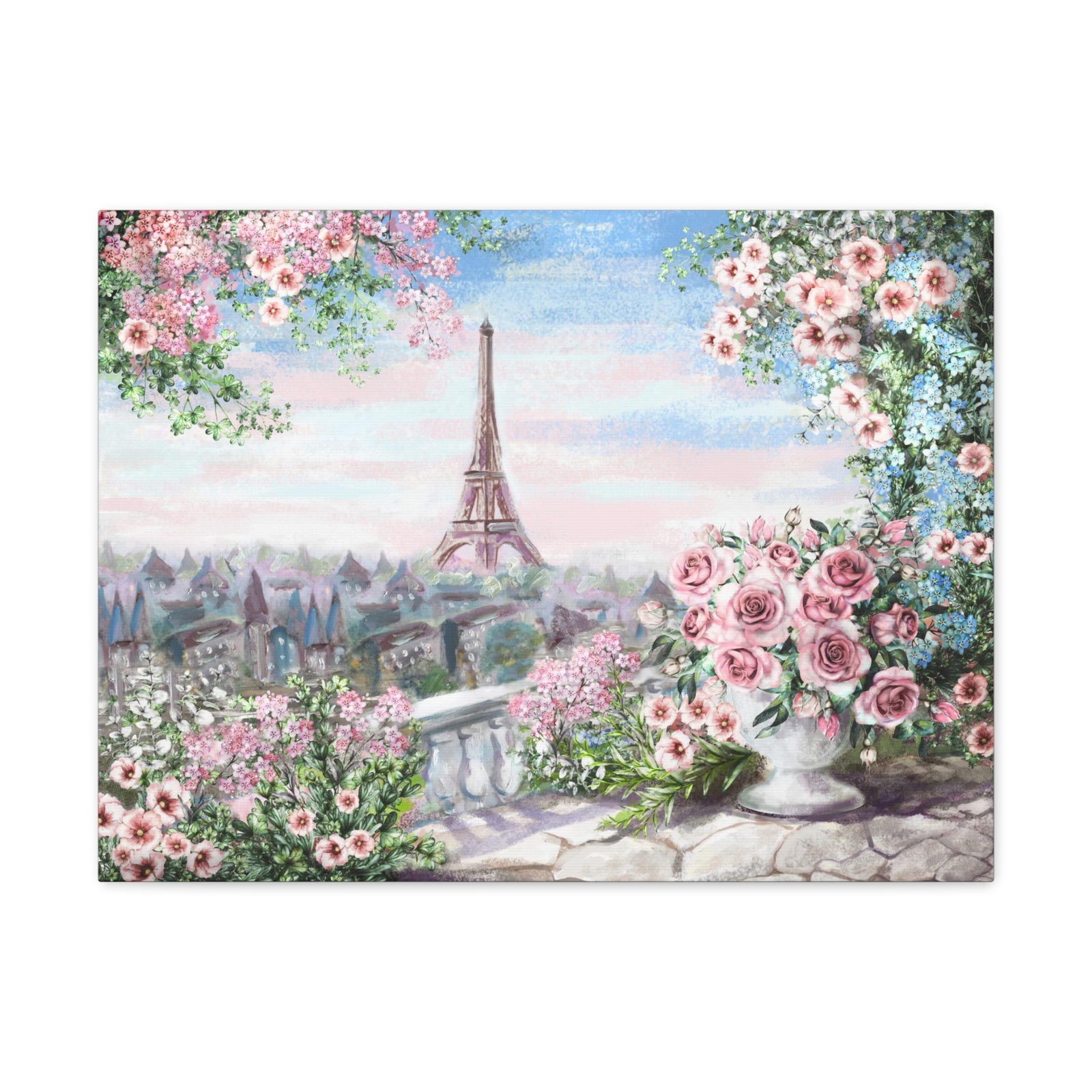 Paris Roses Pink Eiffel Tower France Canvas Artwork High-Quality Breathtaking French City for Home Decor Ready to Hang-Express Your Love Gifts