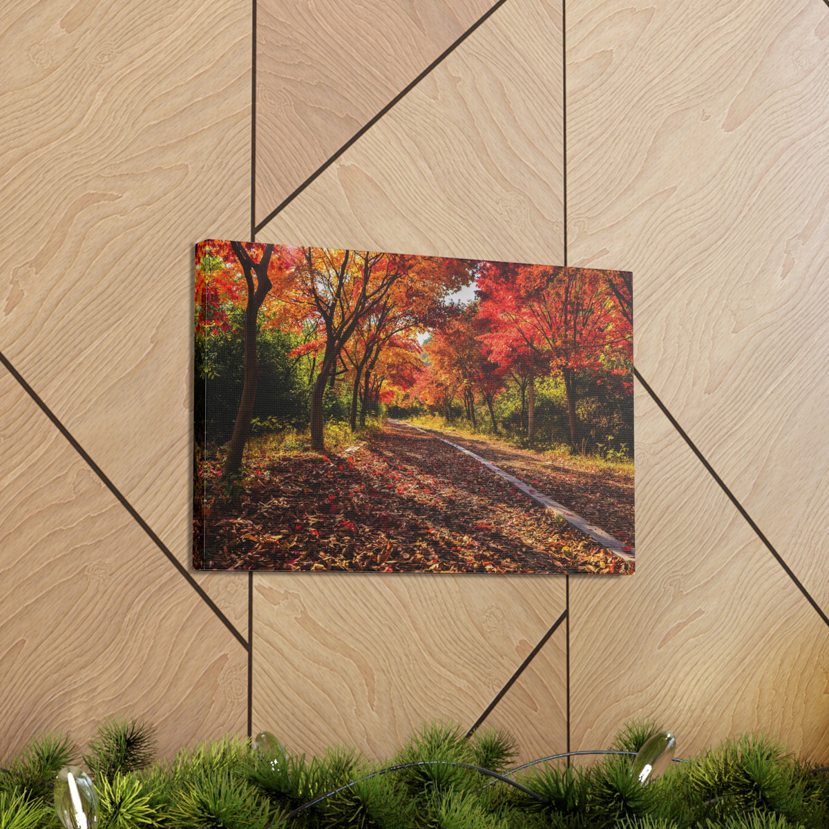 Orange Tree Path Autumn Park Nature Wilderness Photography Canvas Wall Art for Home Decor Ready-to-Hang-Express Your Love Gifts