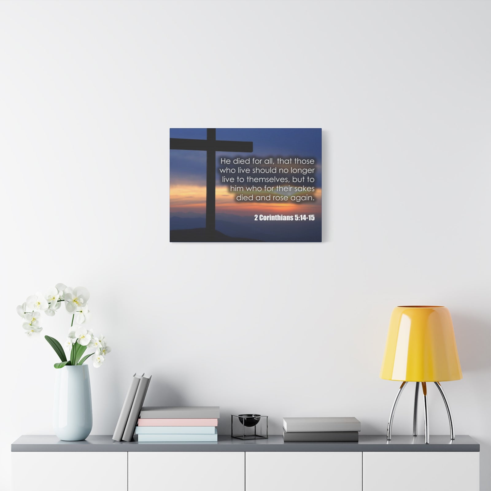 Bible Verse Canvas He Died For All 2 Corinthians 5:14-15 Christian Home Décor Wall Art Scripture Ready to Hang Faith Print-Express Your Love Gifts