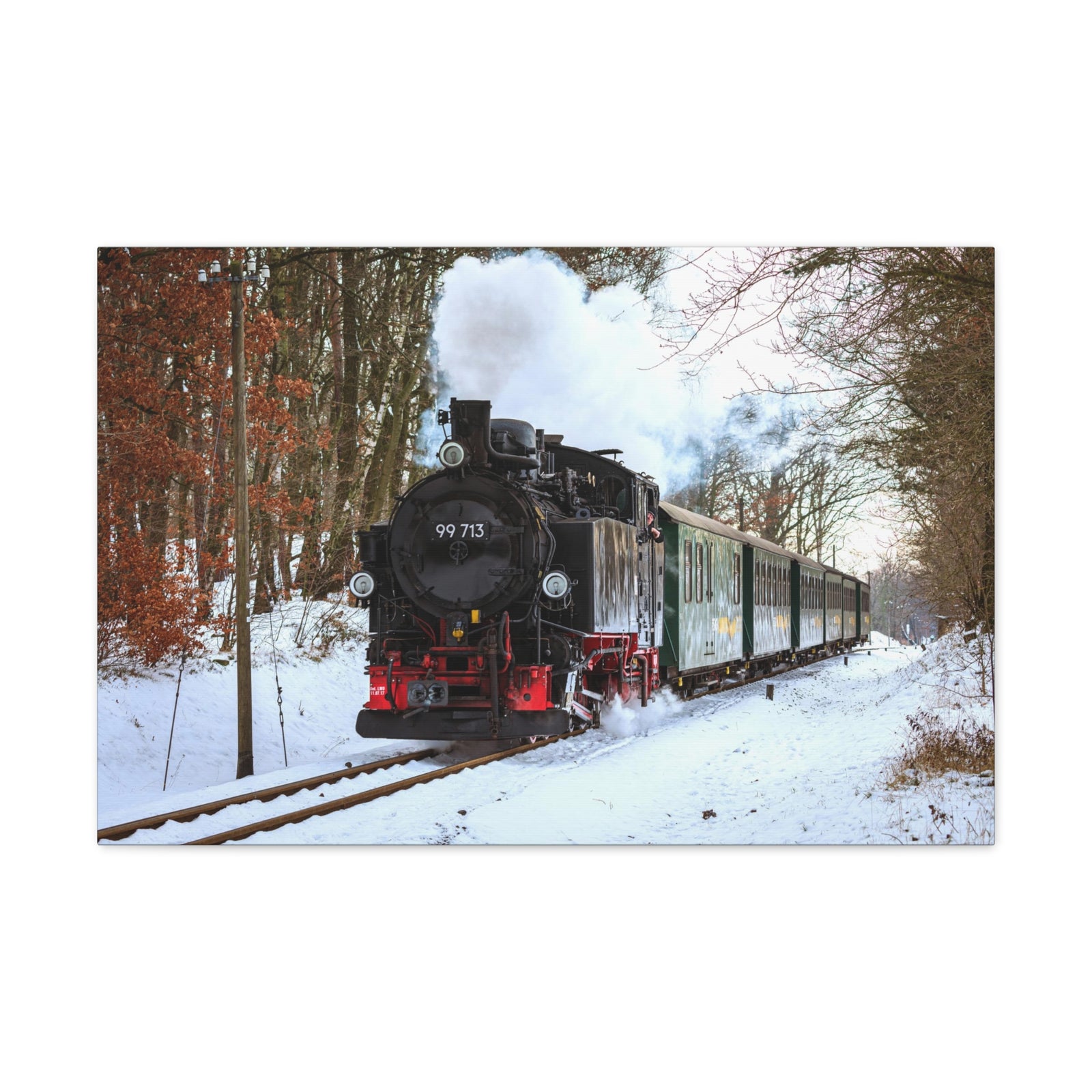 Steam Train Winter White Smoke Modern Multicolor Scenic Nature Photography Canvas Home Office Decor Ready to Hang-Express Your Love Gifts