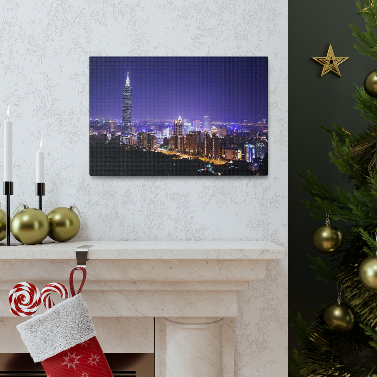 Taipei Night Skyline Canvas Artwork High-Quality Breathtaking Stunning Cityscape for Home Decor Ready to Hang-Express Your Love Gifts