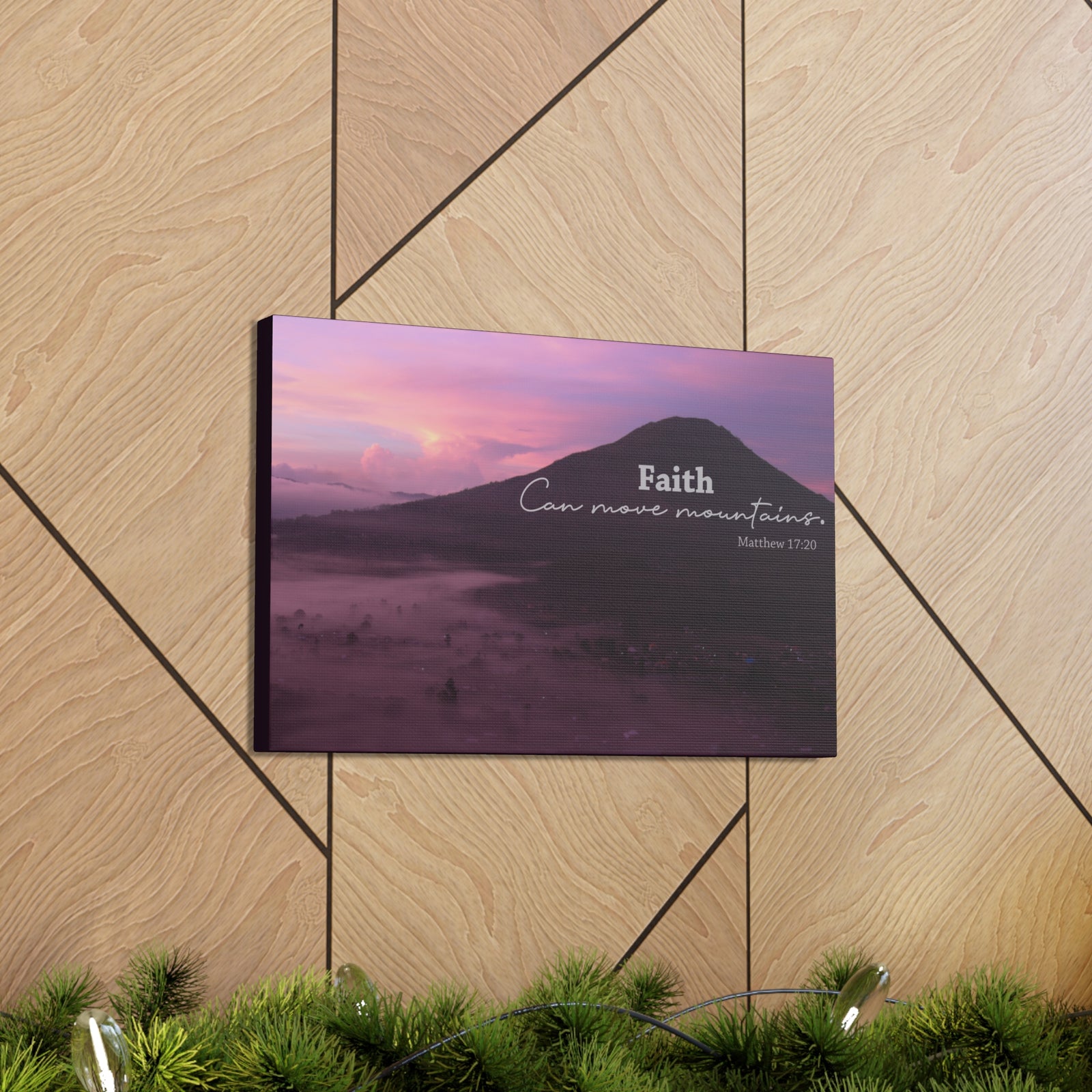 Scripture Canvas Move Mountains Matthew 17:20 Pink Christian Wall Art Bible Verse Print Ready to Hang-Express Your Love Gifts