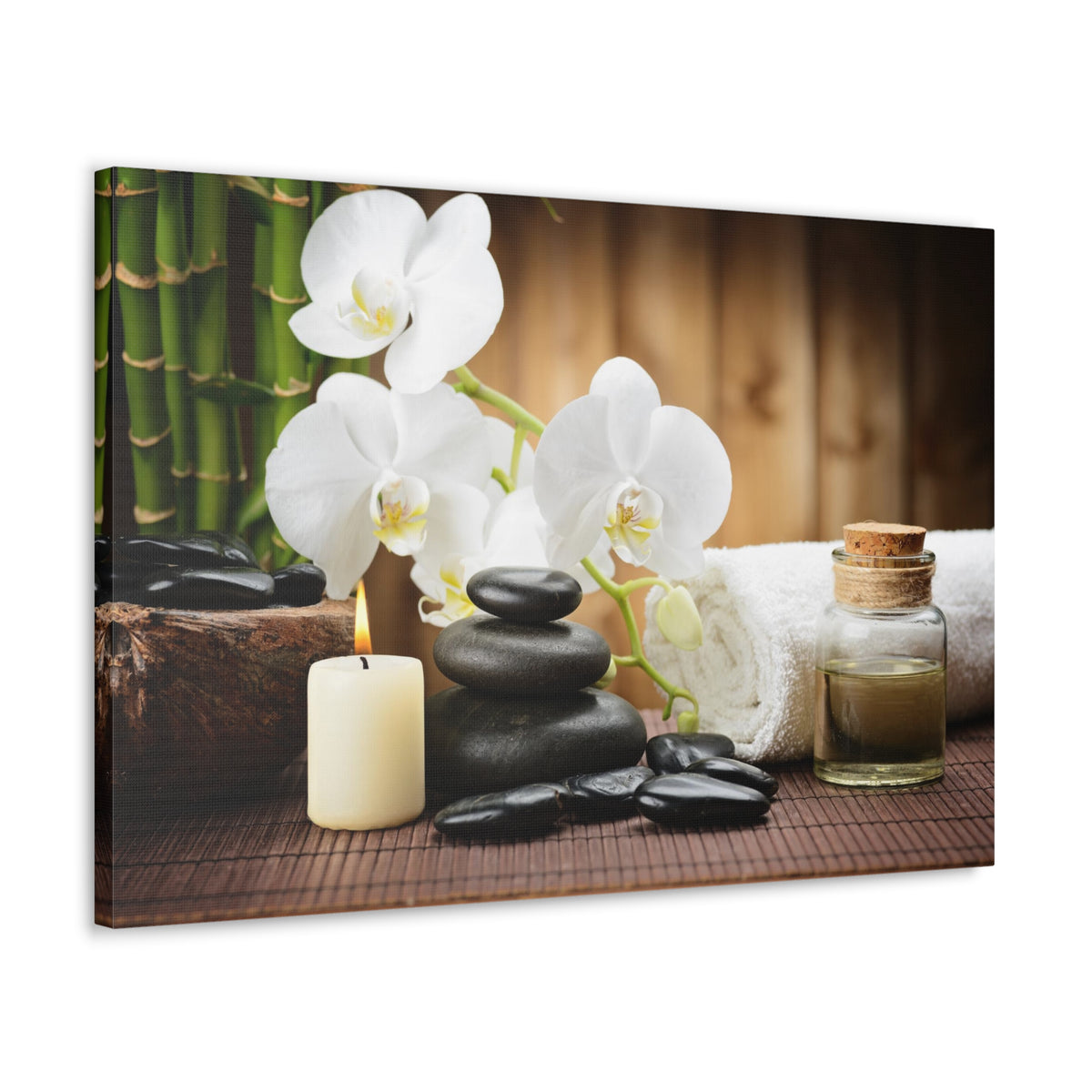 White Orchid and Bamboo Forest Floral Nature Photography Canvas Wall Art for Home Decor Ready-to-Hang-Express Your Love Gifts
