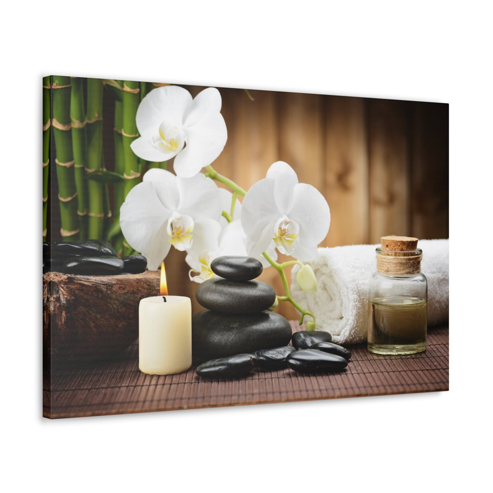 White Orchid and Bamboo Forest Floral Nature Photography Canvas Wall Art for Home Decor Ready-to-Hang-Express Your Love Gifts