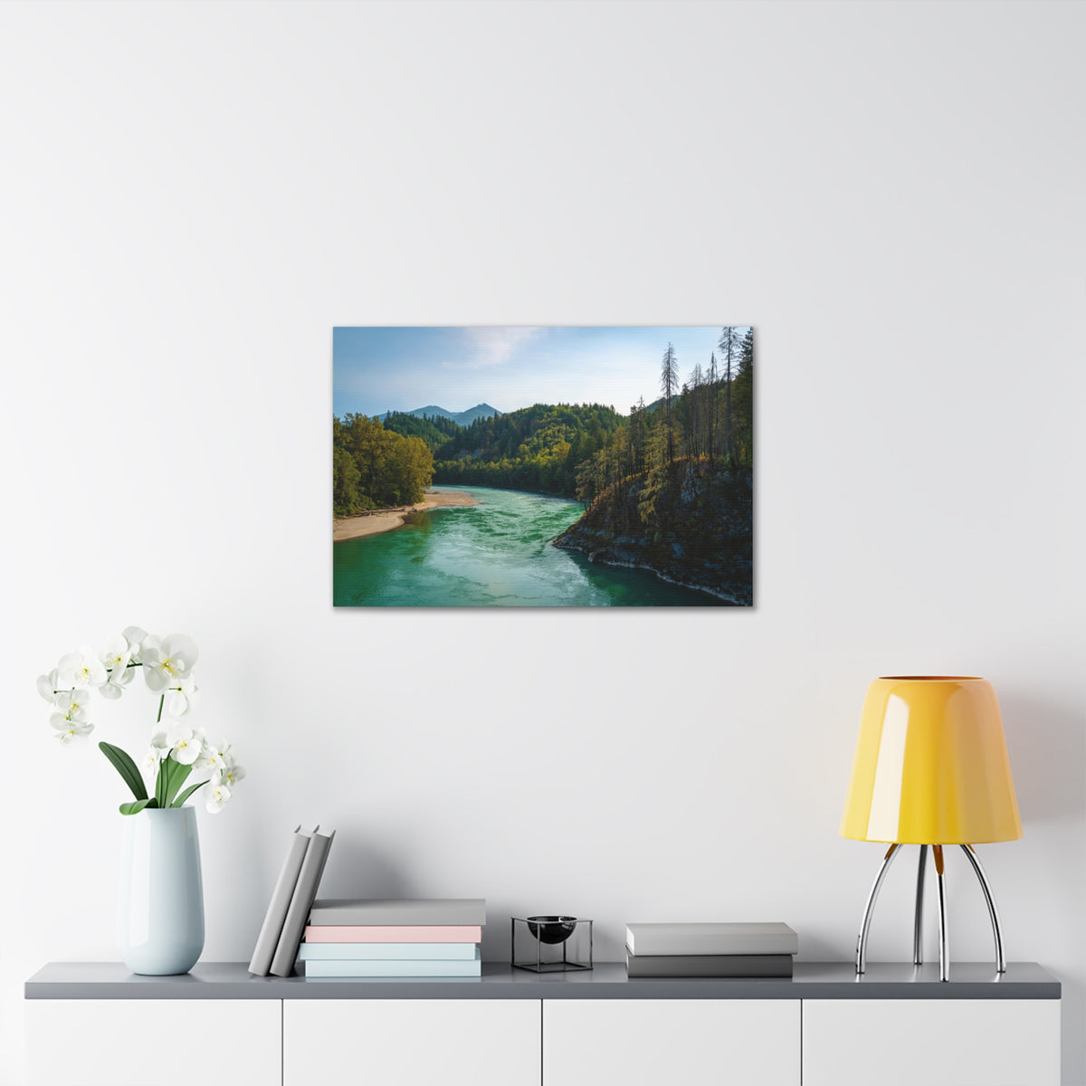 River Through Pine Tree Green Forest Nature Wilderness Photography Canvas Wall Art for Home Decor Ready-to-Hang-Express Your Love Gifts