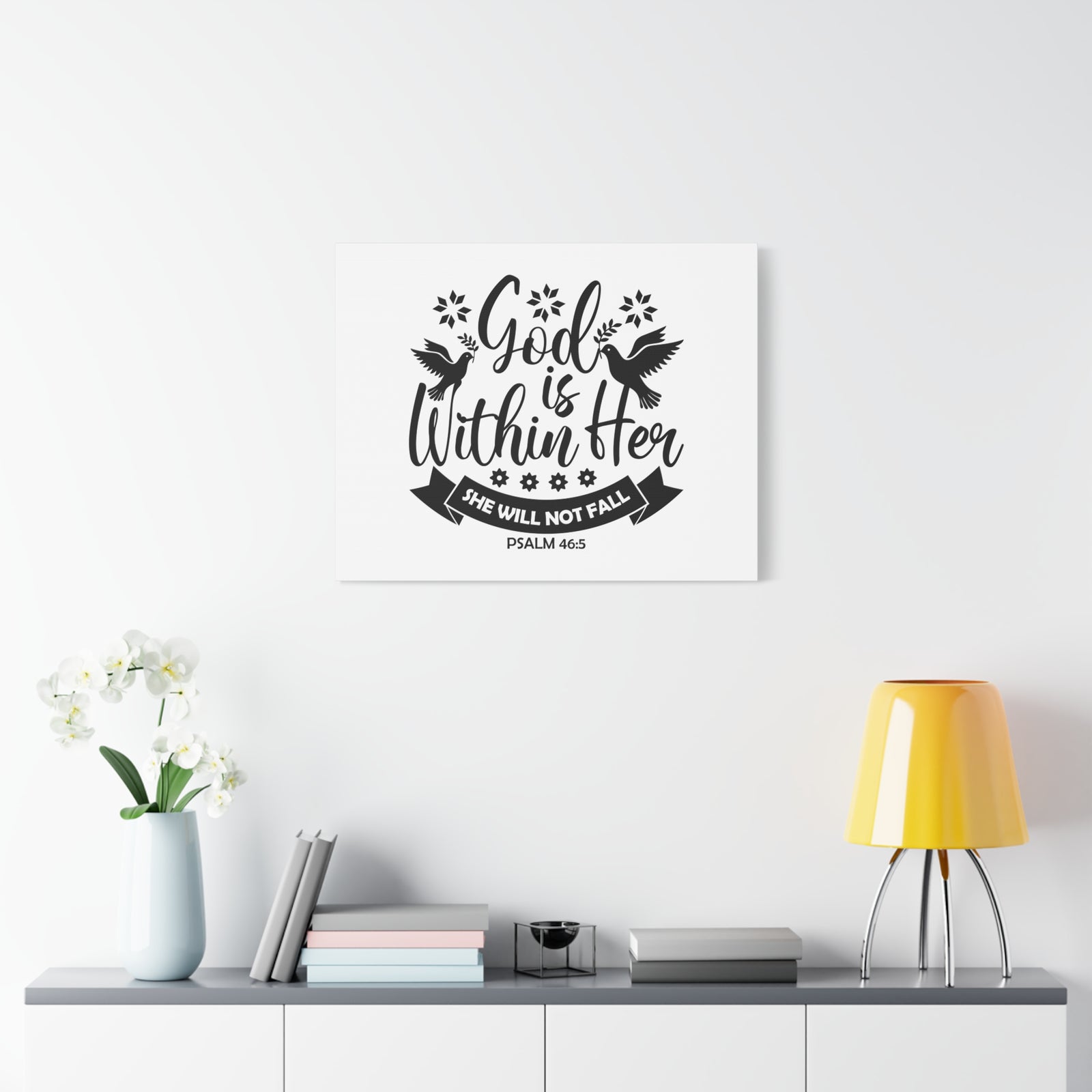 Scripture Canvas God Is Within Her Psalm 46:5 Bird Christian Wall Art Bible Verse Print Ready to Hang-Express Your Love Gifts