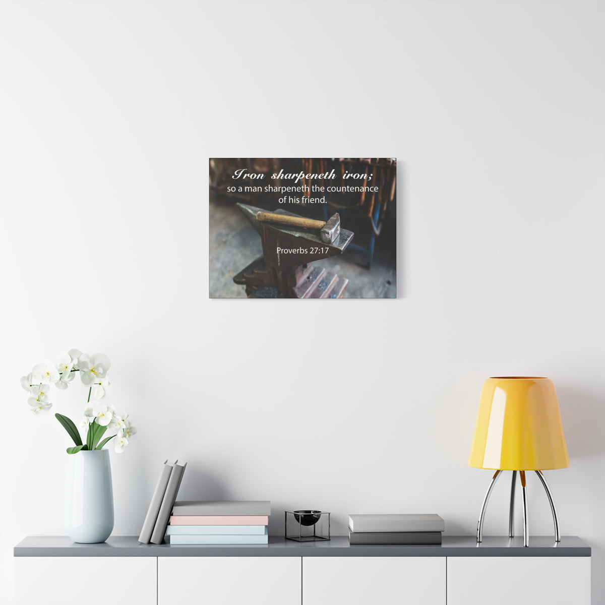 Scripture Canvas Iron Sharpeneth Iron Proverbs 27:17 Christian Wall Art Bible Verse Print Ready to Hang-Express Your Love Gifts