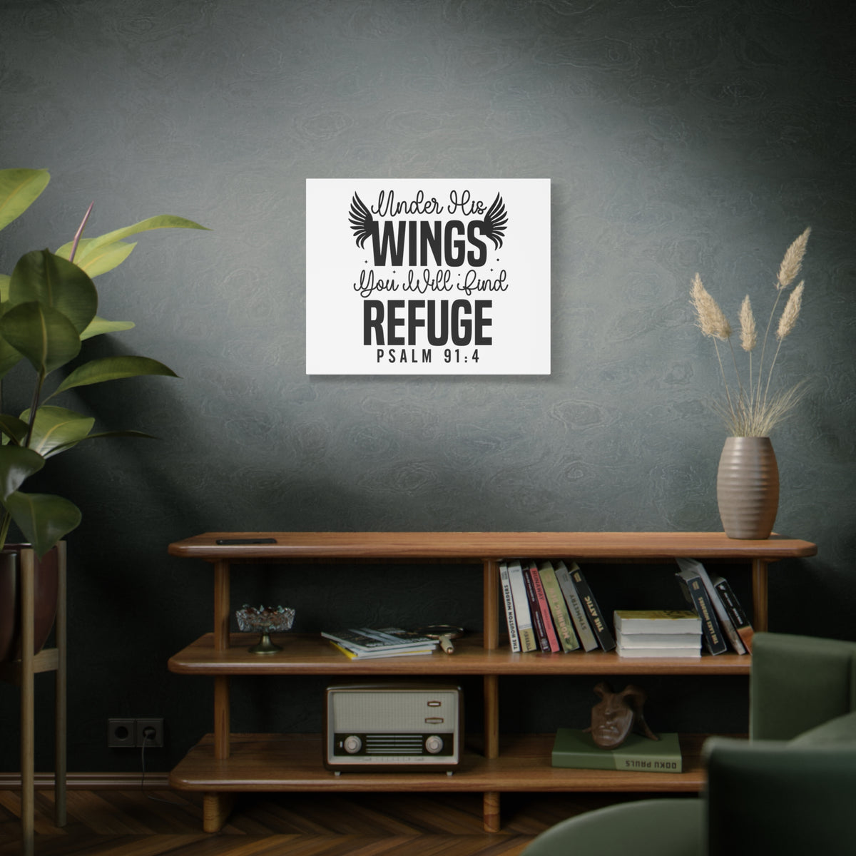 Scripture Walls Psalm 91:4 Under His Wings Bible Verse Canvas Christian Wall Art Ready to Hang Unframed-Express Your Love Gifts