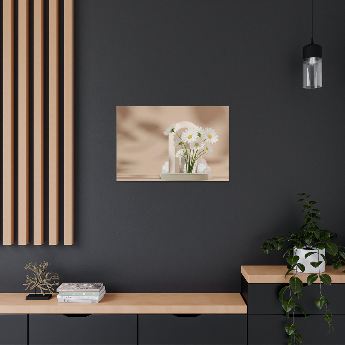 Daisy Flower and White Rocks Flower Canvas Wall Art for Home Decor Ready-to-Hang-Express Your Love Gifts