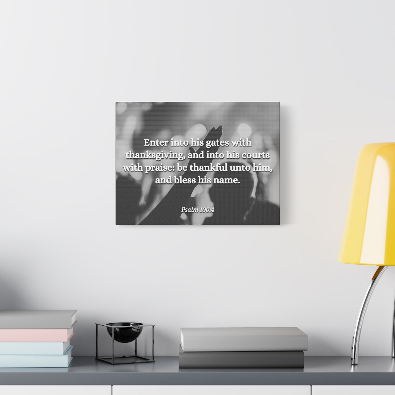 Scripture Canvas Bless His Name Psalms 100:4 Christian Wall Art Bible Verse Print Ready to Hang-Express Your Love Gifts