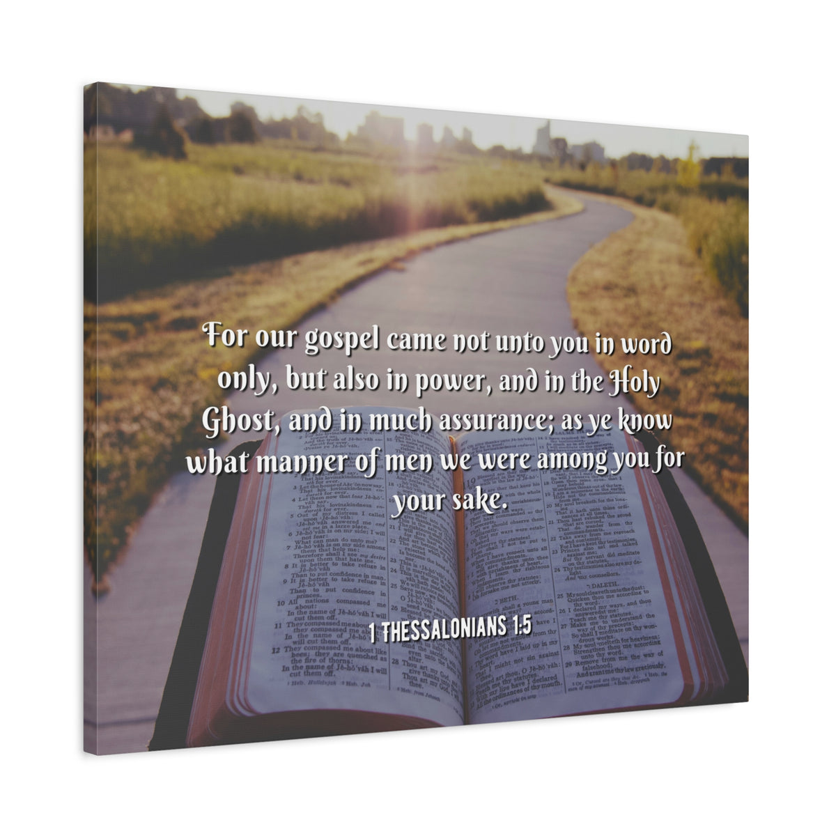 Scripture Canvas Gospel Came 1 Thessalonians 1:5 Christian Wall Art Bible Verse Print Ready to Hang-Express Your Love Gifts
