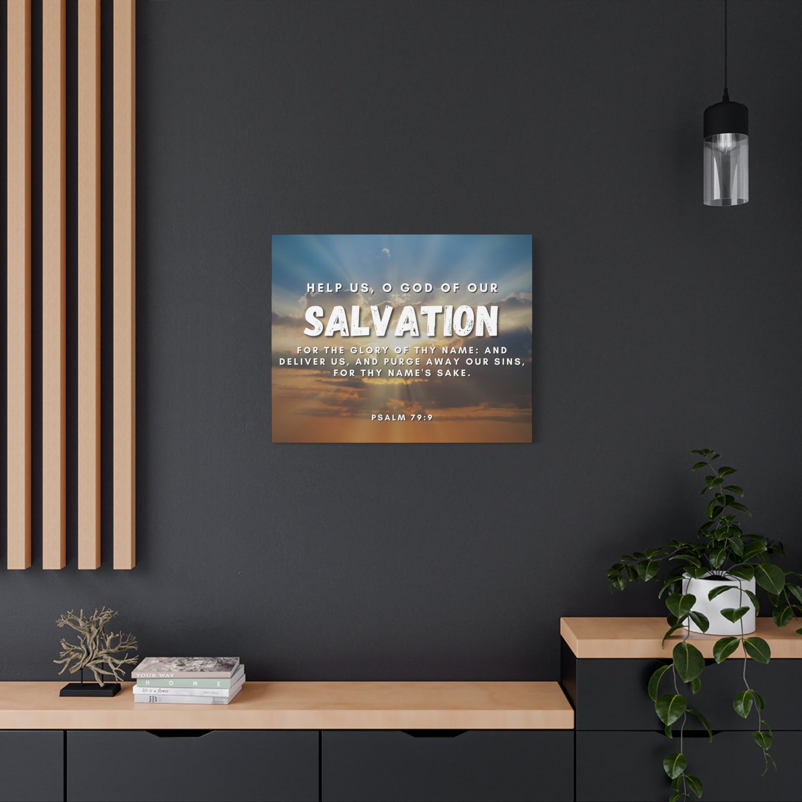 Scripture Canvas Salvation Psalm 79:9 Christian Wall Art Bible Verse Print Ready to Hang-Express Your Love Gifts