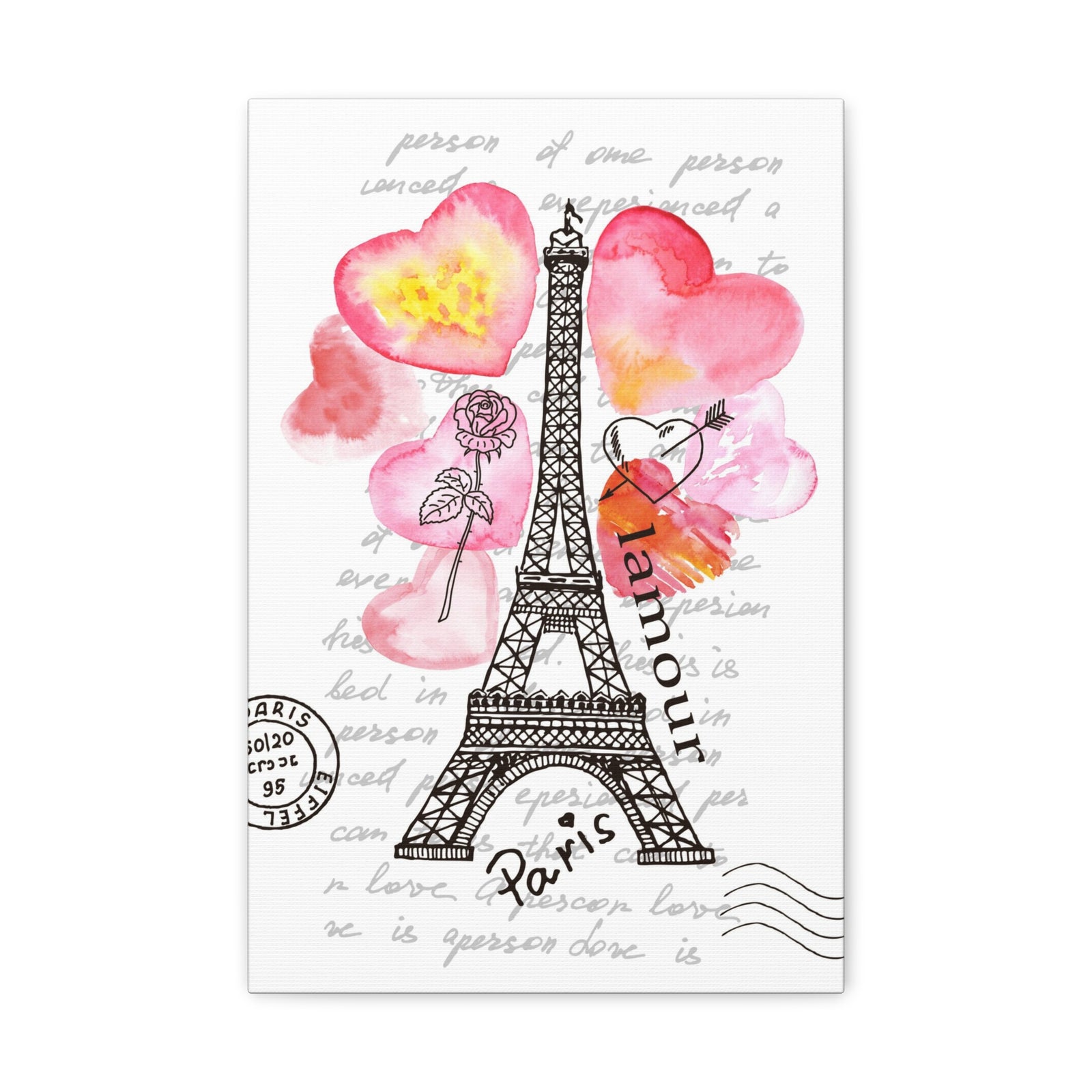 Pink Heart Eiffel Tower Paris France Canvas Artwork High-Quality Breathtaking French City for Home Decor Ready to Hang-Express Your Love Gifts
