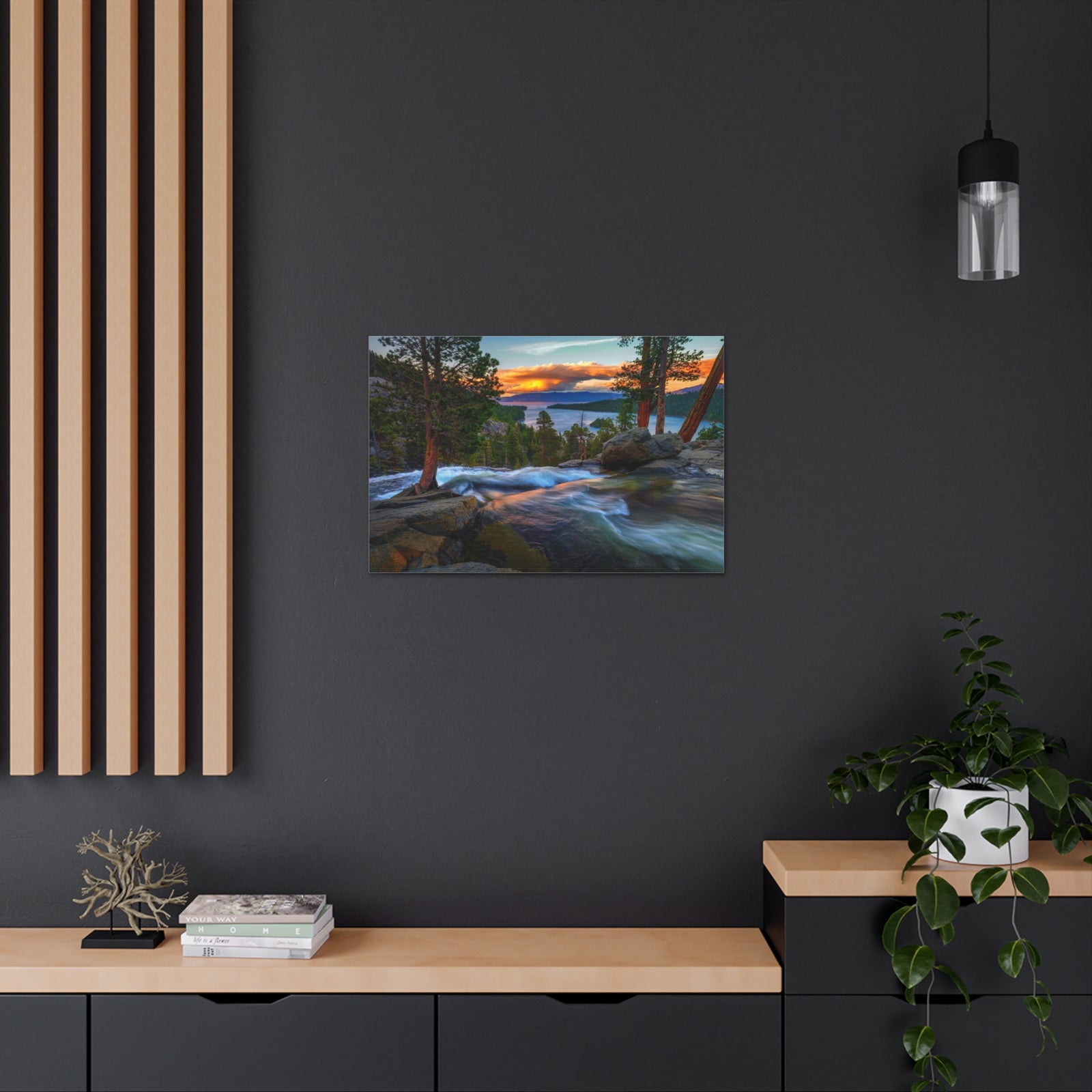 Water Rushing Lake Sunset Nature Wilderness Photography Canvas Wall Art for Home Decor Ready-to-Hang-Express Your Love Gifts