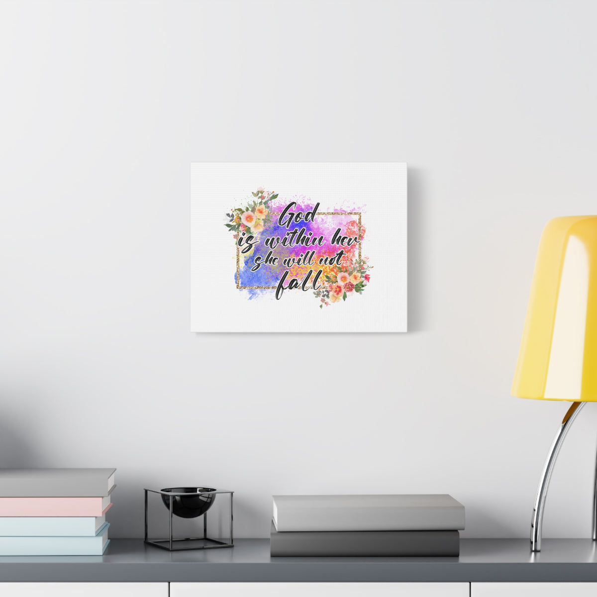 Scripture Canvas God Is Within Psalms 46:5 Flowers Christian Wall Art Bible Verse Print Ready to Hang-Express Your Love Gifts