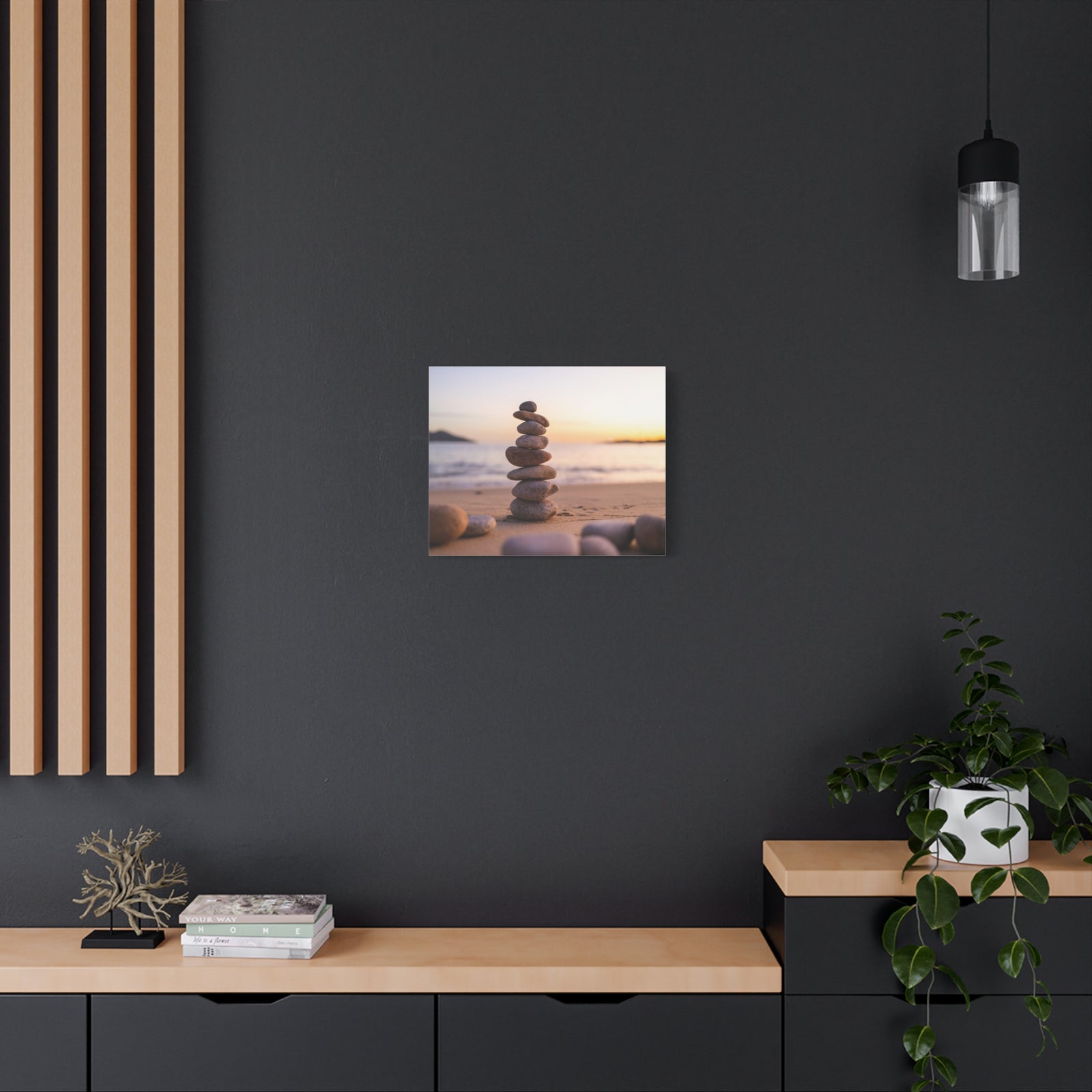 Pebbles Stack Over Blue Sea Nature Wilderness Photography Canvas Wall Art for Home Decor Ready-to-Hang-Express Your Love Gifts