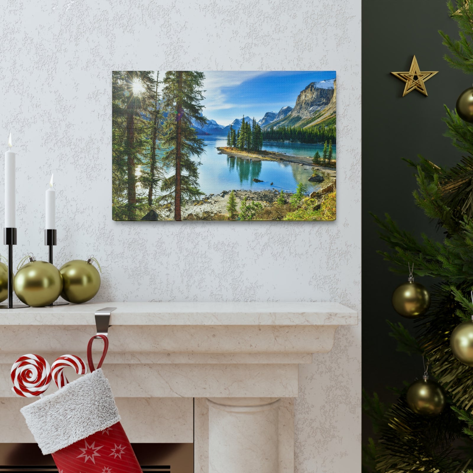 Mountain Lake Island Nature Wilderness Photography Canvas Wall Art for Home Decor Ready-to-Hang-Express Your Love Gifts