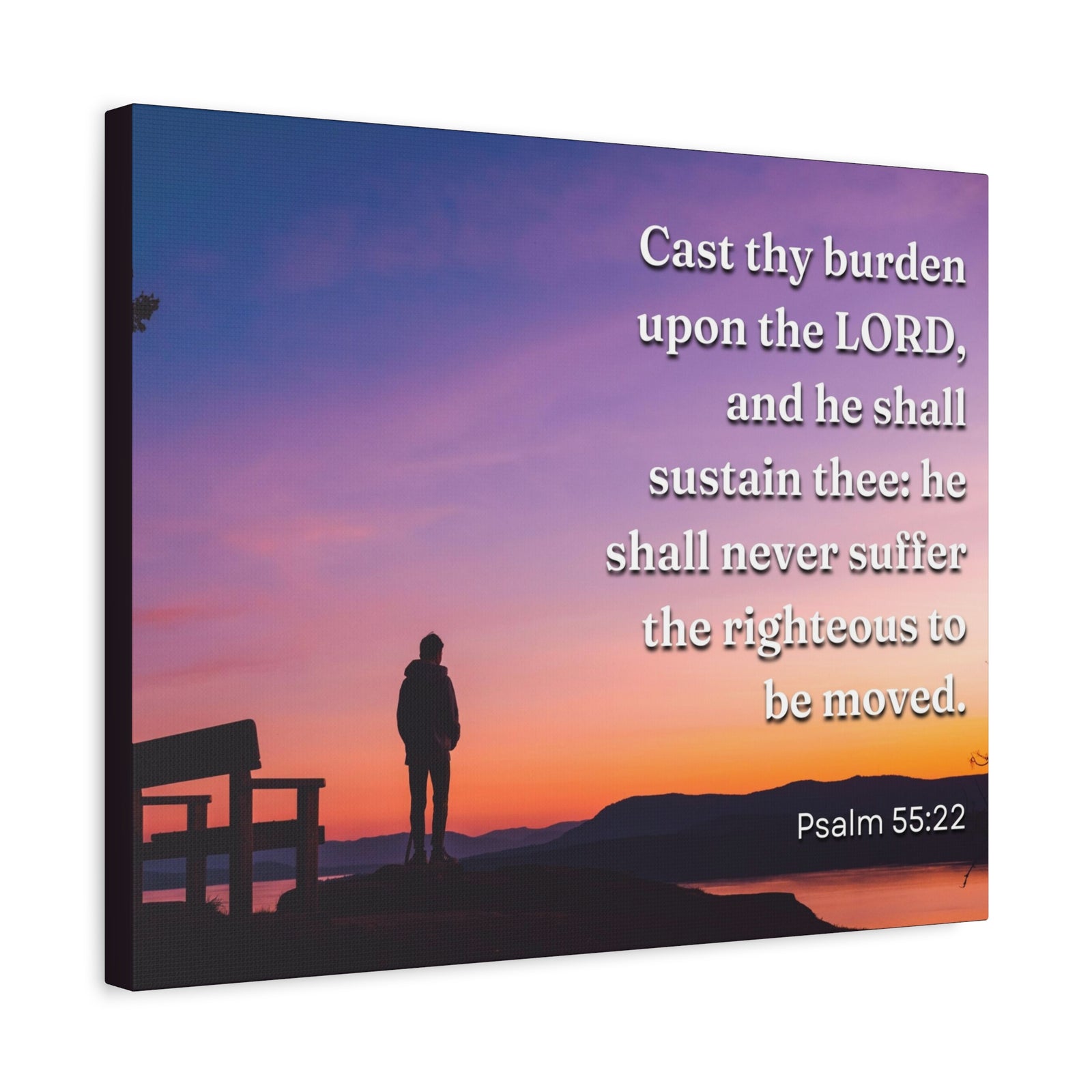 Scripture Canvas The Righteous Psalm 55:22 Christian Wall Art Bible Verse Print Ready to Hang-Express Your Love Gifts