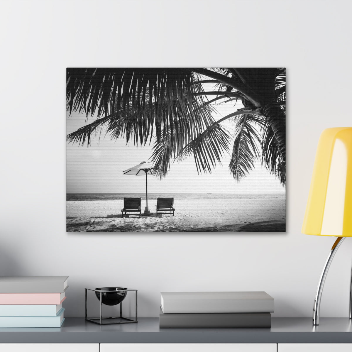 Perfect Black White Beach Scene Ocean Canvas Wall Art for Home Decor Ready-to-Hang-Express Your Love Gifts