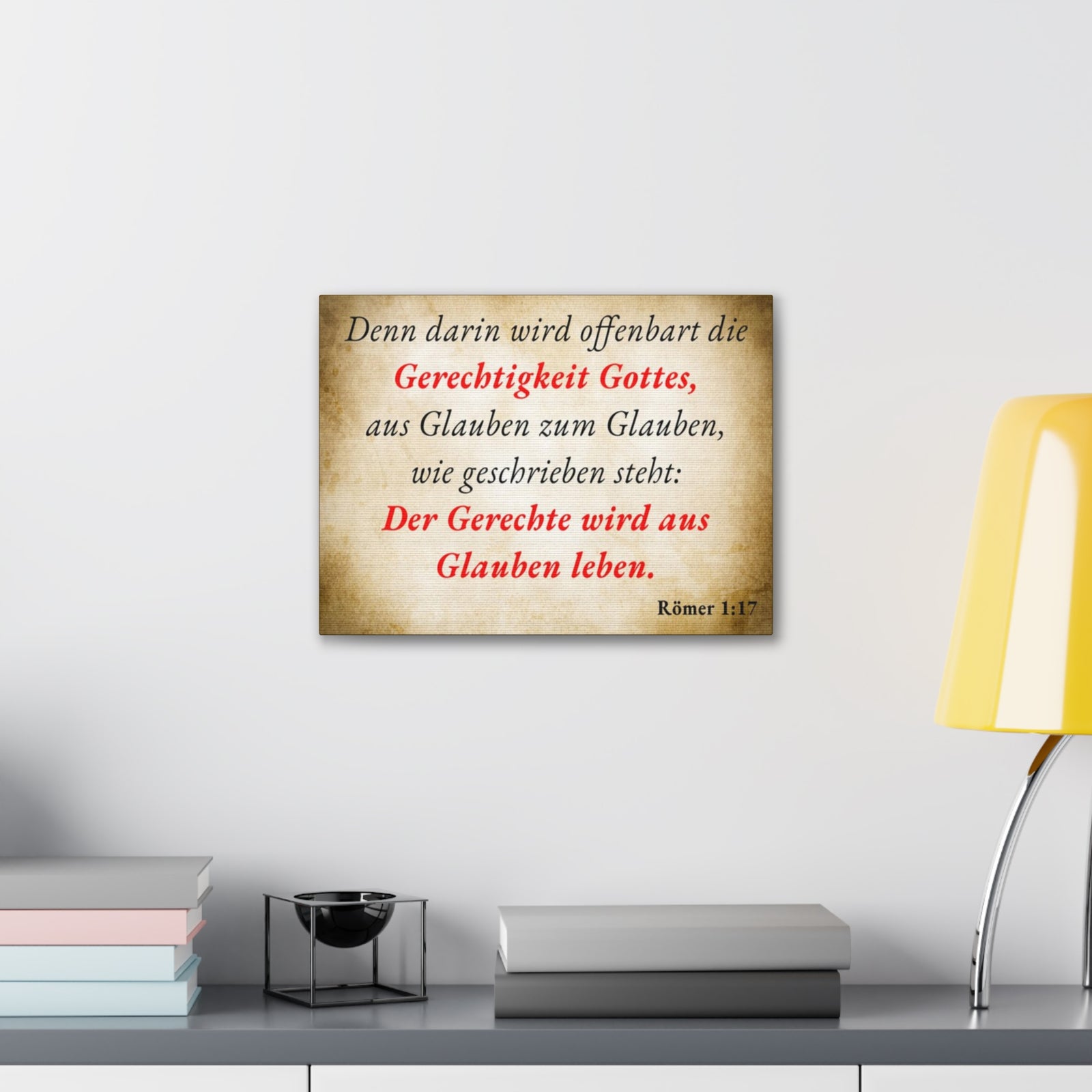 Scripture Walls Römer 1:17 Romans 1:17 Live By Faith German Gold Bible Verse Canvas Christian Wall Art Ready to Hang Unframed-Express Your Love Gifts