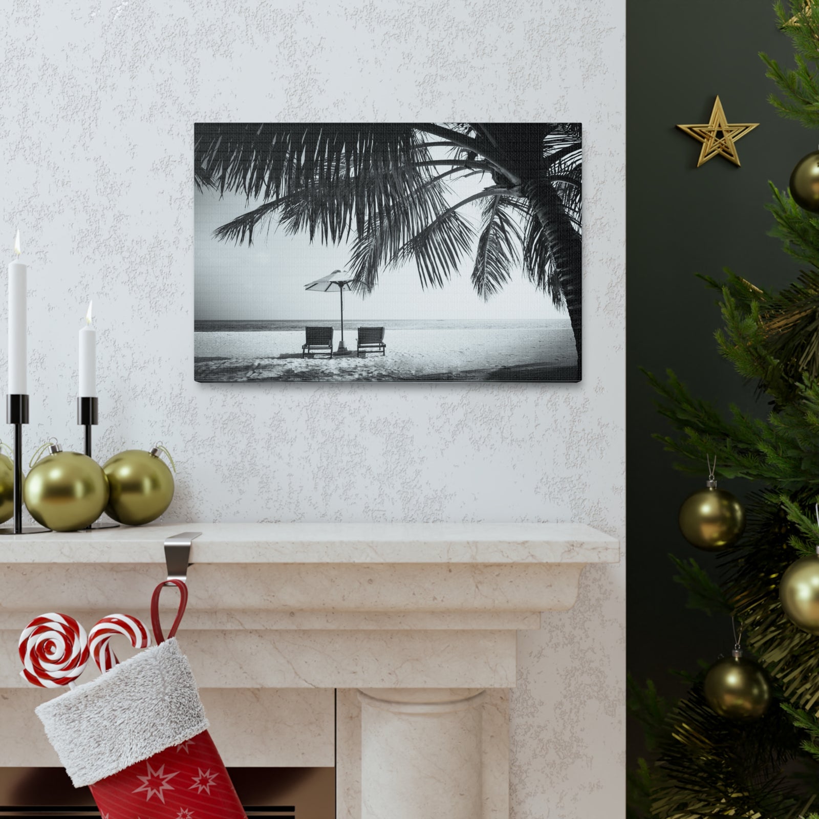 Perfect Black White Beach Scene Ocean Canvas Wall Art for Home Decor Ready-to-Hang-Express Your Love Gifts