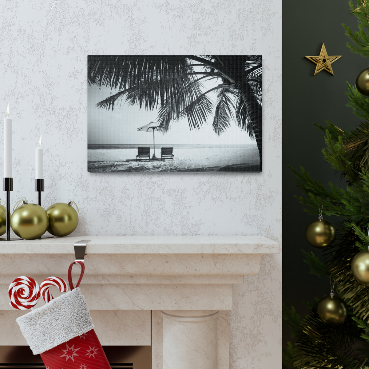 Perfect Black White Beach Scene Ocean Canvas Wall Art for Home Decor Ready-to-Hang-Express Your Love Gifts