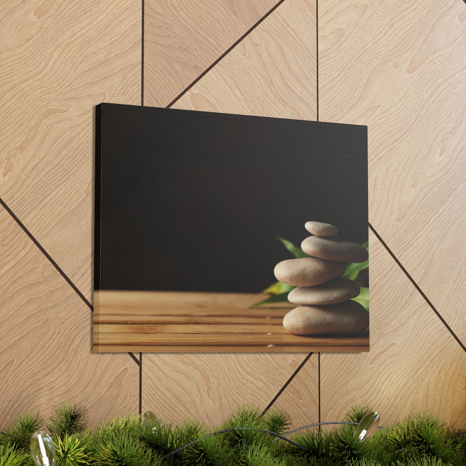 Stones Bamboo Background Forest Floral Nature Photography Canvas Wall Art for Home Decor Ready-to-Hang-Express Your Love Gifts